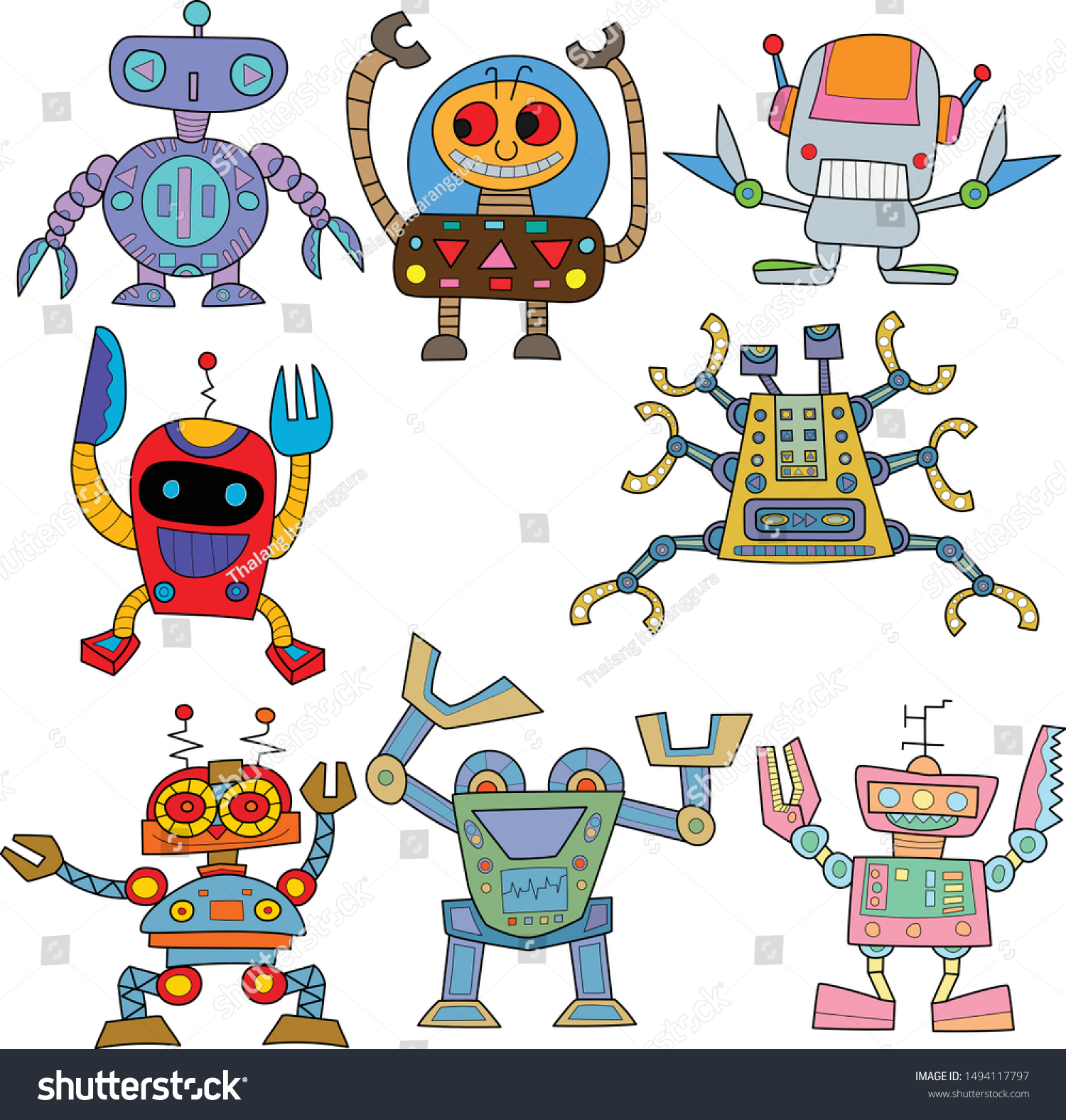 Set Vector Robots Cartoon Style Isolated Stock Vector (Royalty Free ...