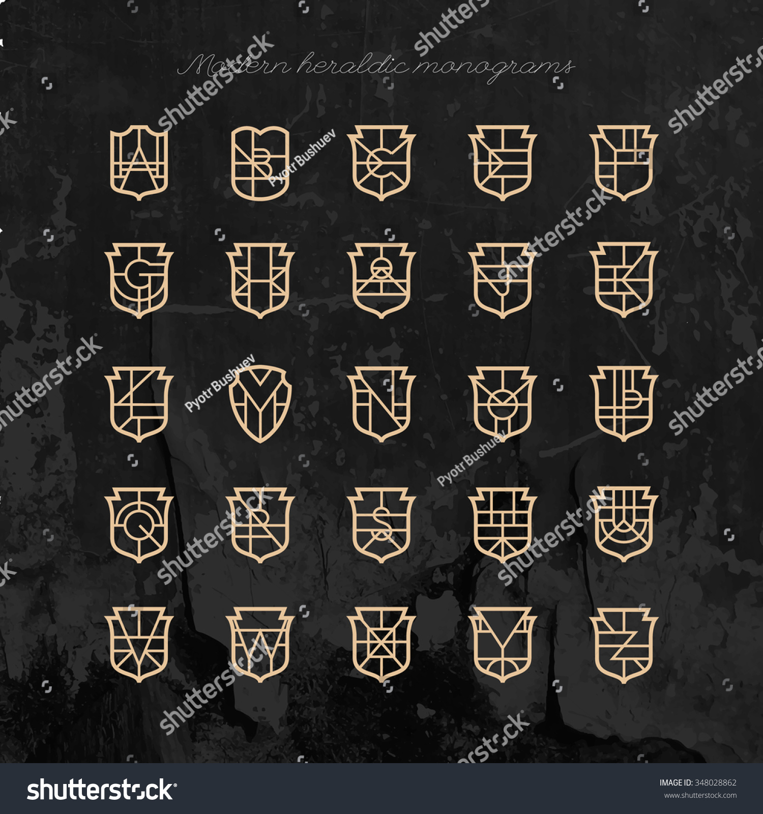 SVG of Set of vector shield shape monograms. Collection of modern heraldic logos. High quality design elements. svg