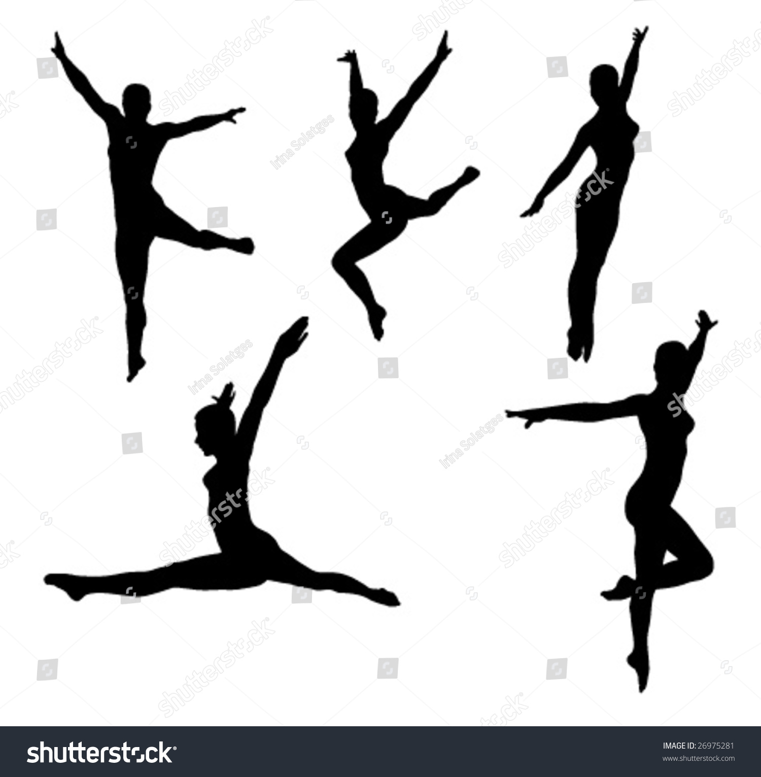 Set Of Vector Silhouettes Of Dancing And Jumping Woman. Modern Dance ...