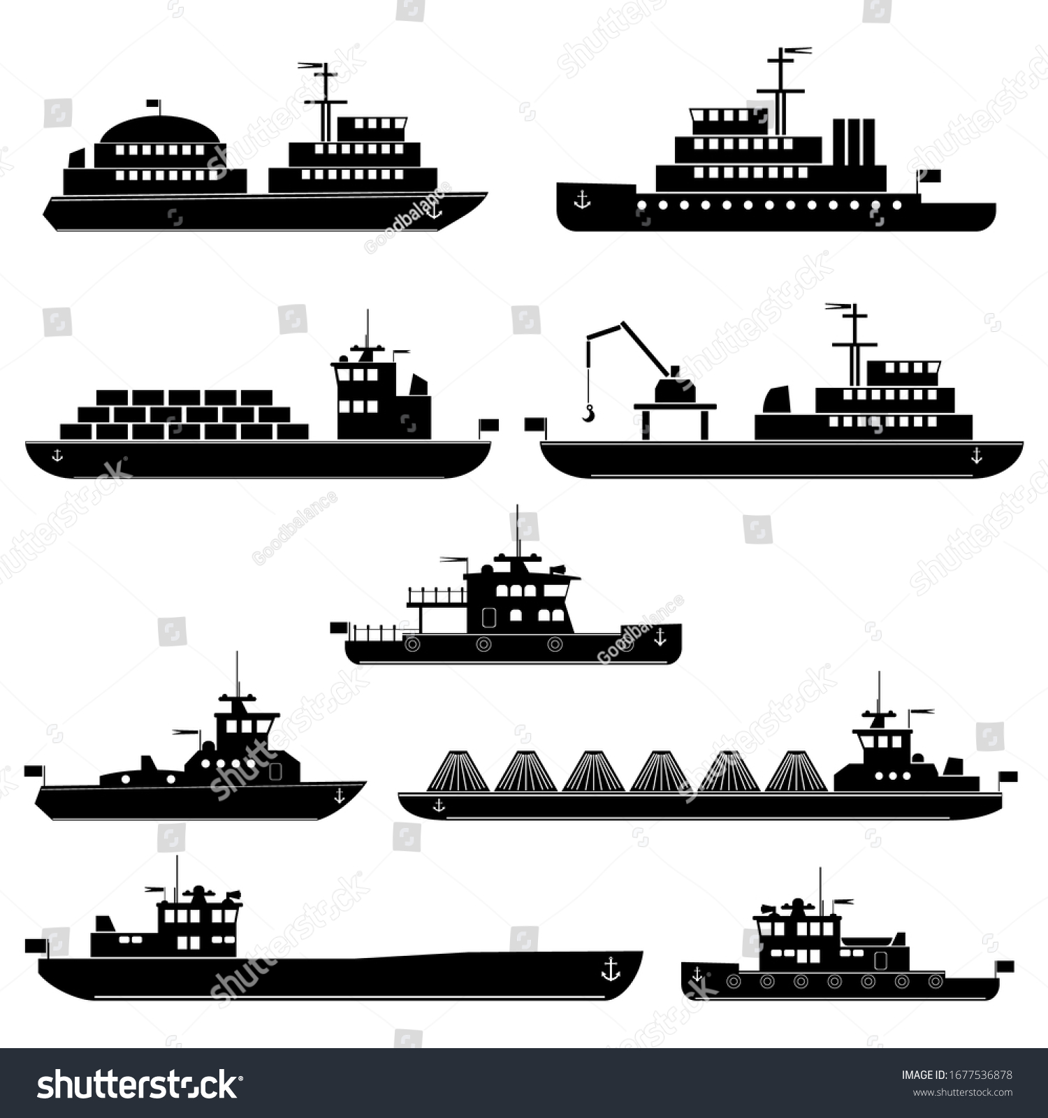 Set Vector Silhouettes Passenger Cargo Towing Stock Vector (Royalty ...