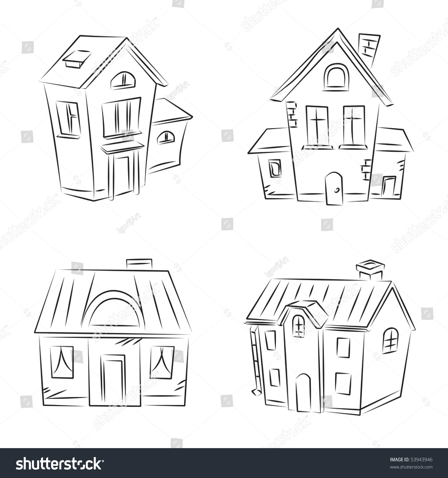 Set Vector Sketches Beautiful Houses Stock Vector (Royalty Free