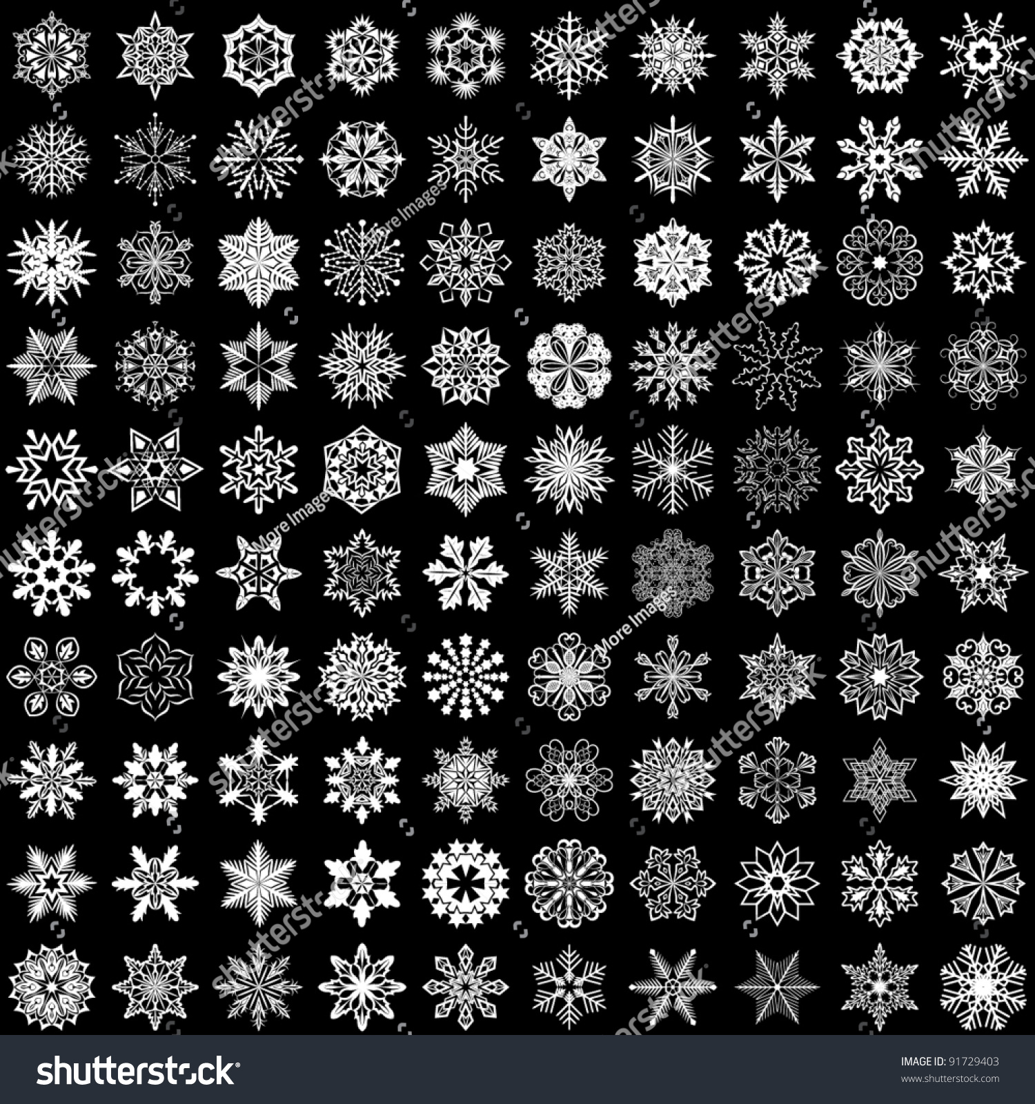 Set Vector Snowflakes Isolated On Black Stock Vector (Royalty Free