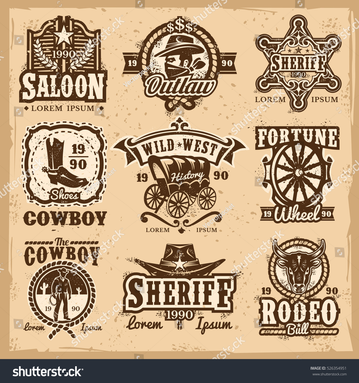 Set Vector Wild West Logos Badges Stock Vector (Royalty Free) 526354951 ...