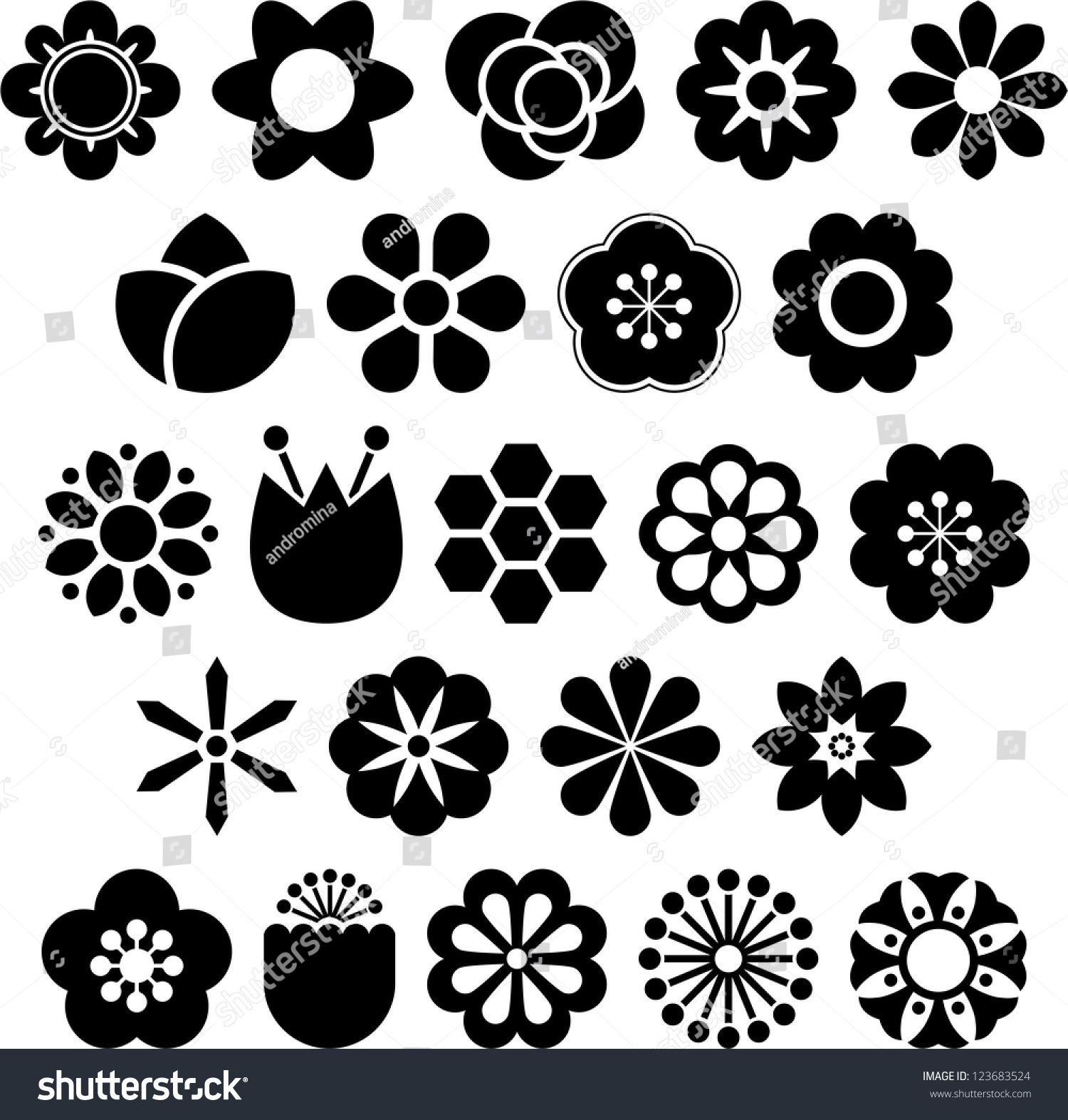 Set Vectorized Flowers Stock Vector 123683524 - Shutterstock