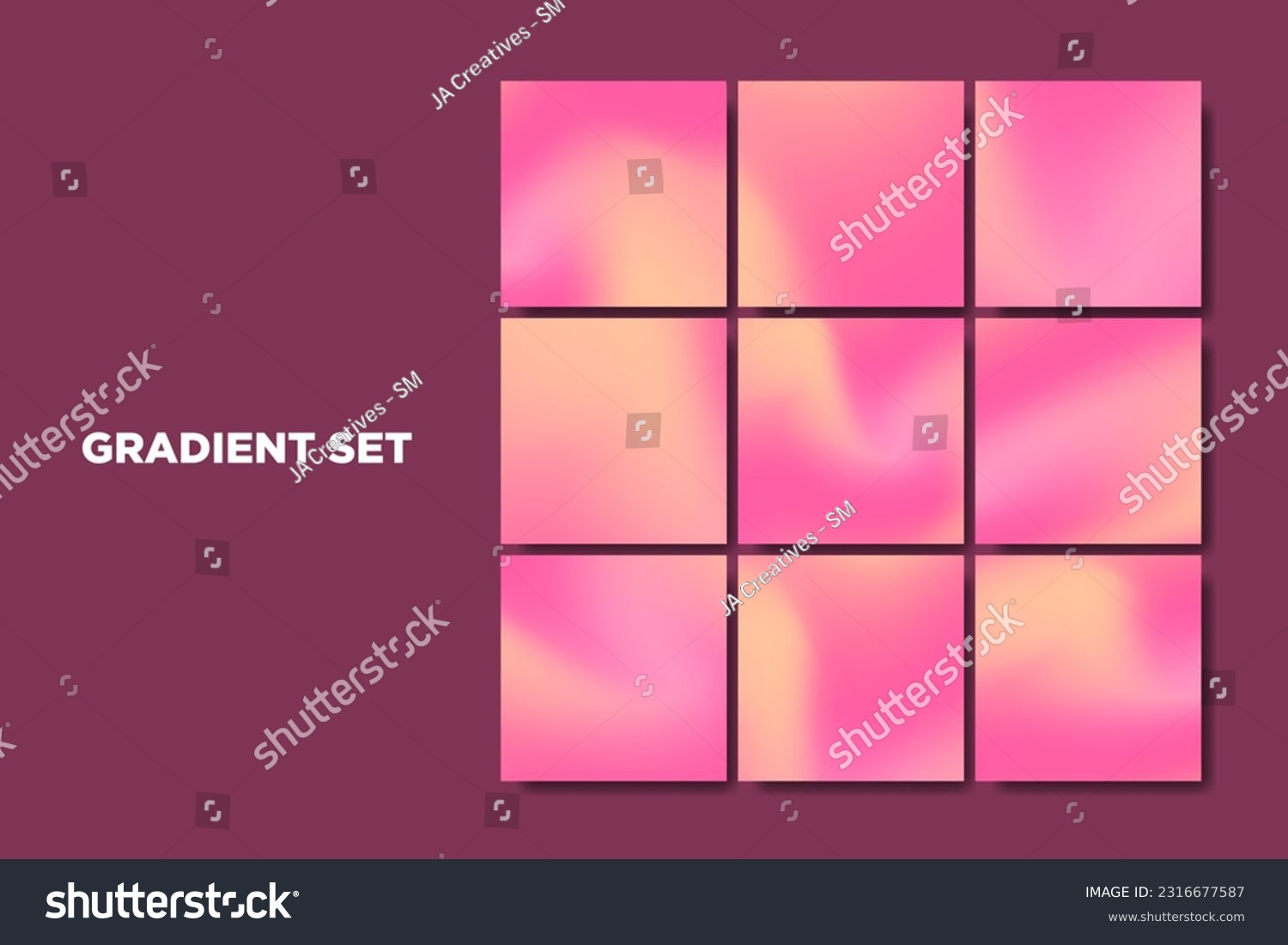 SVG of Set of vibrant pastel sunrise color designs with flowing watercolor hues. Swirling gradient mesh in shades of pink, red, and magenta. Rose and salmon pink gradient background. EPS 10 svg