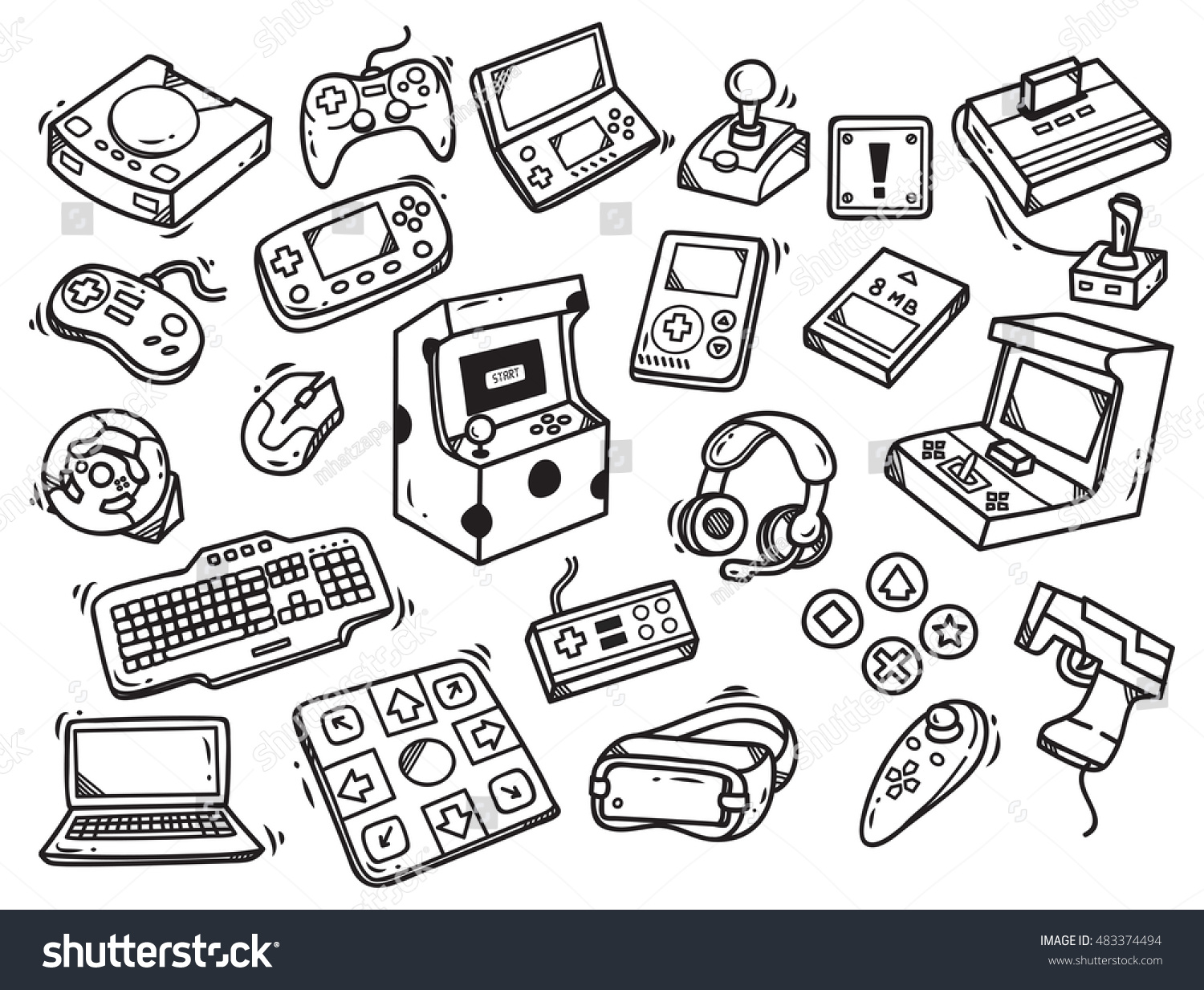 Set Video Game Doodle Stock Vector (Royalty Free) 483374494