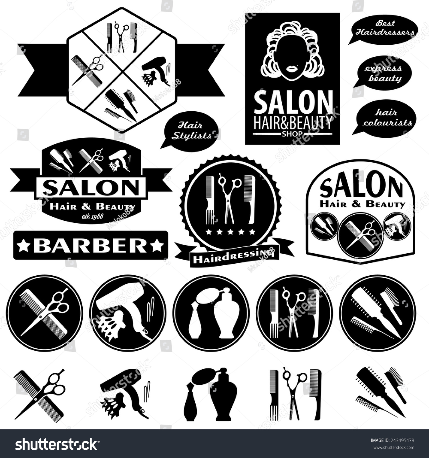 Set Vintage Barber Shop Badges Stock Vector