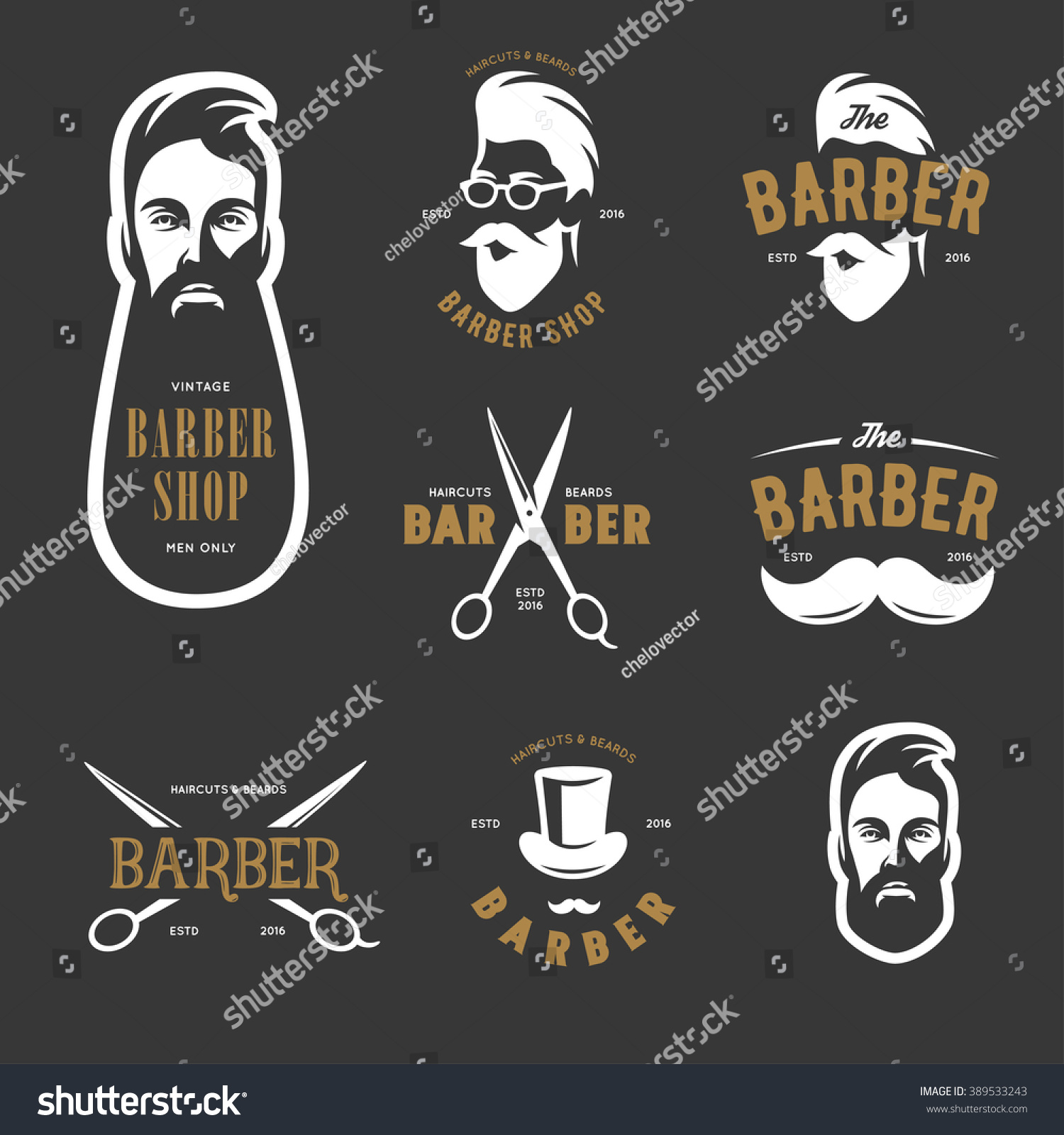 Set Vintage Barber Shop Emblems Label Stock Vector (Royalty Free ...