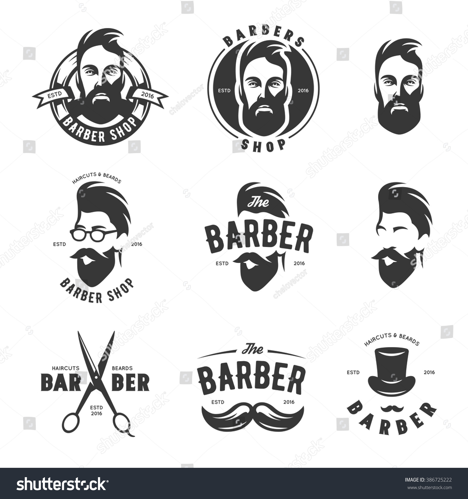 Set Vintage Barber Shop Emblems Labels Stock Vector