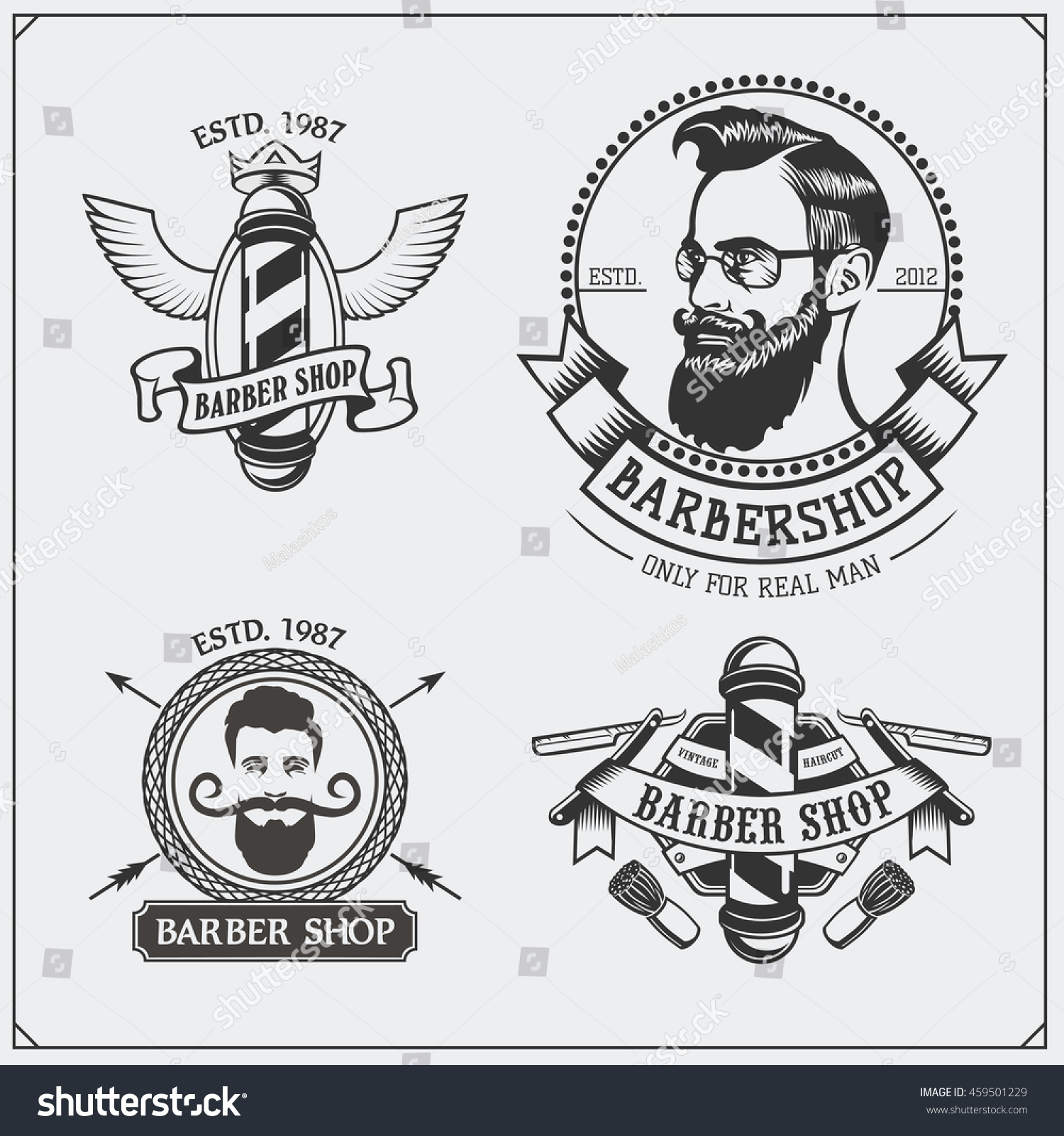 Set Vintage Barber Shop Labels Badges Stock Vector