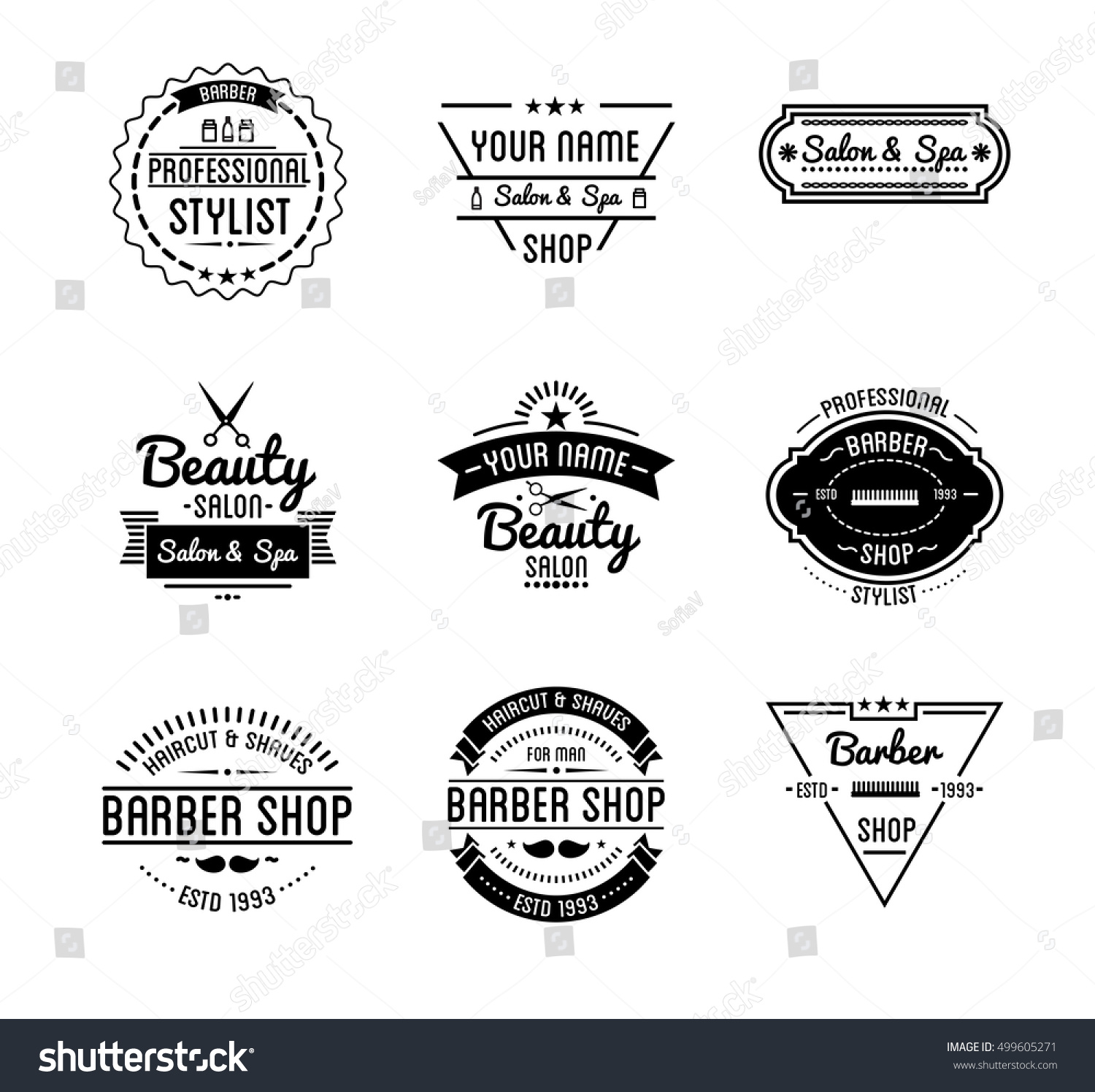 Set Vintage Barber Shop Logo Beauty Stock Vector (Royalty Free) 499605271