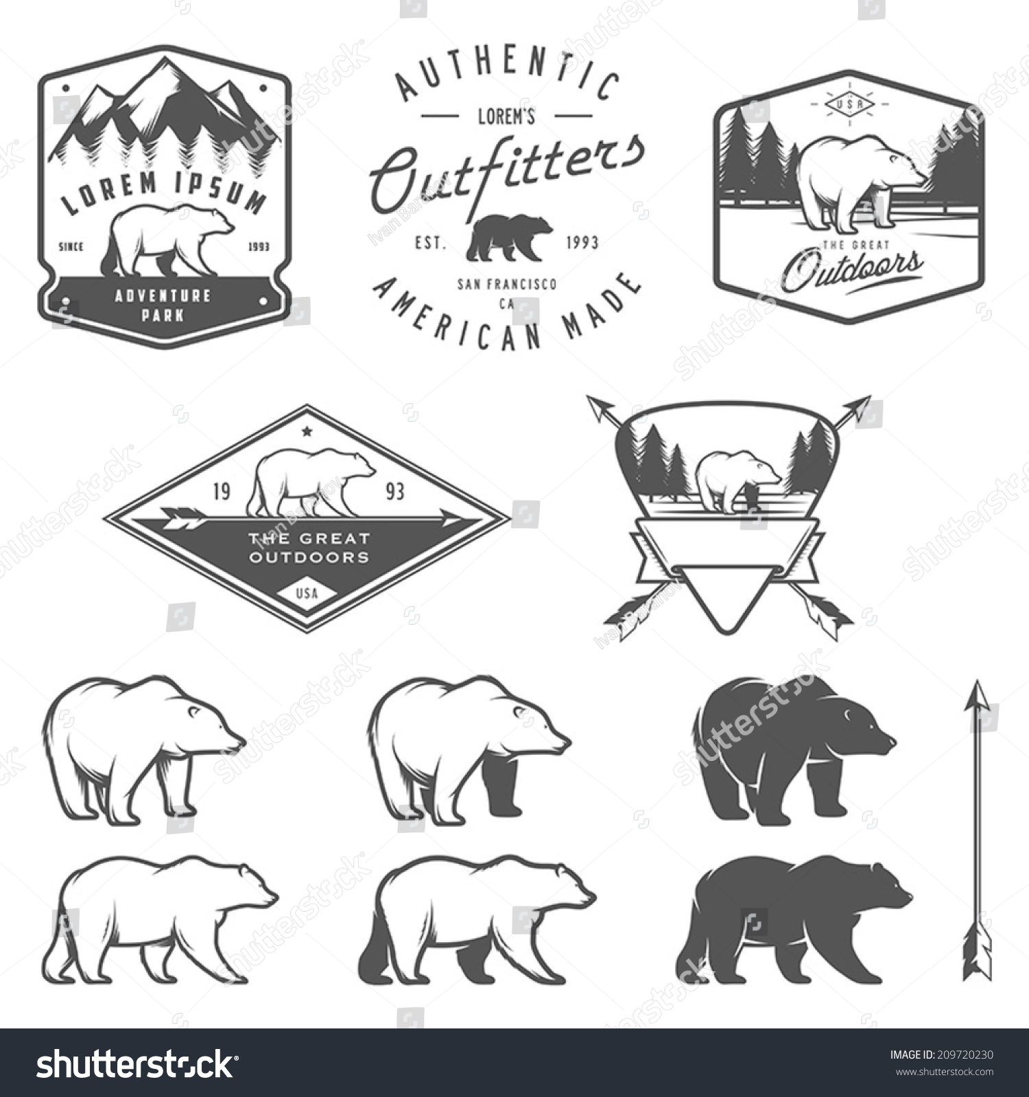 SVG of Set of vintage bear icons, emblems and labels svg