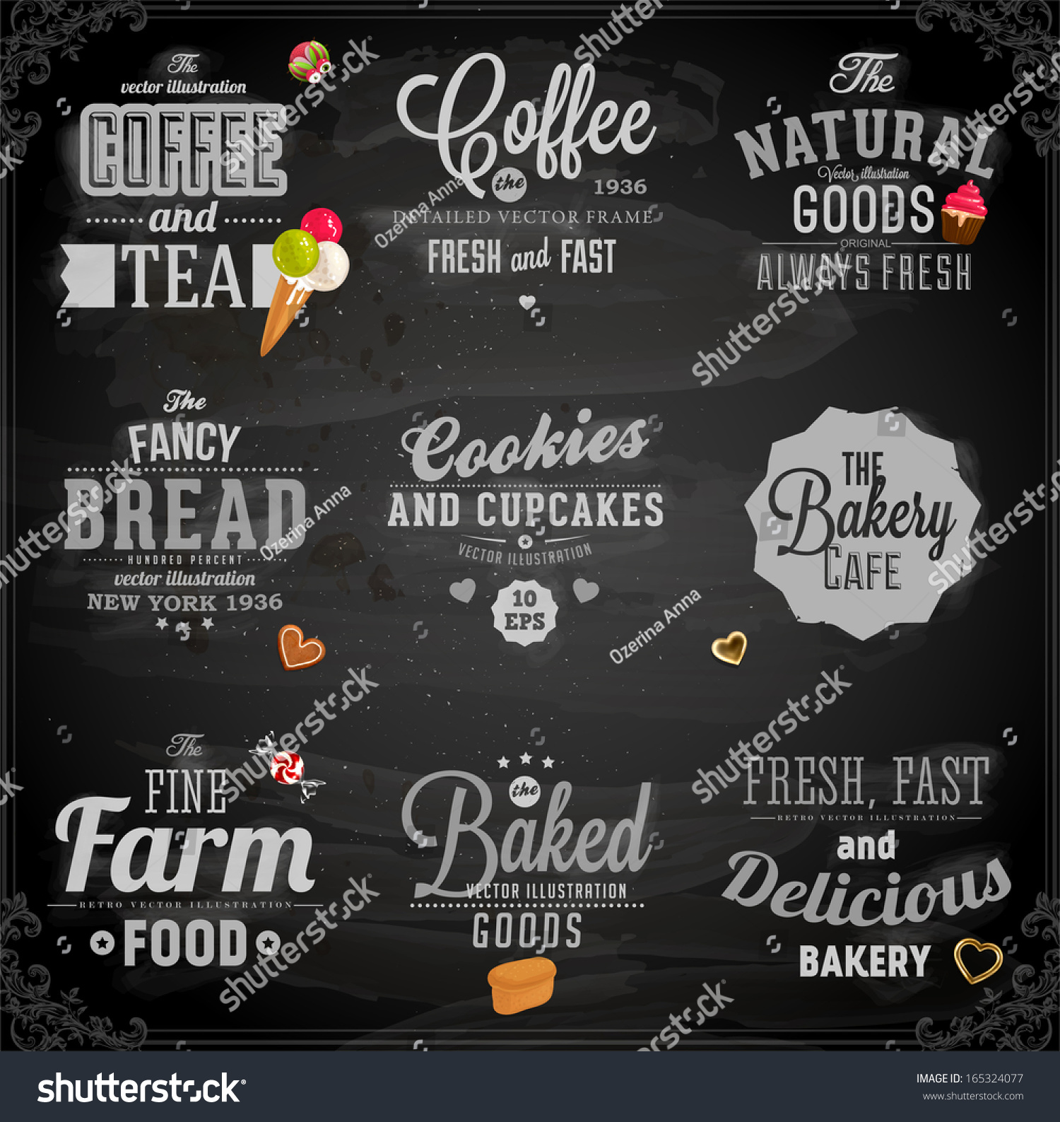 Set Vintage Chalkboard Bakery Logo Badges Stock Vector (royalty Free 