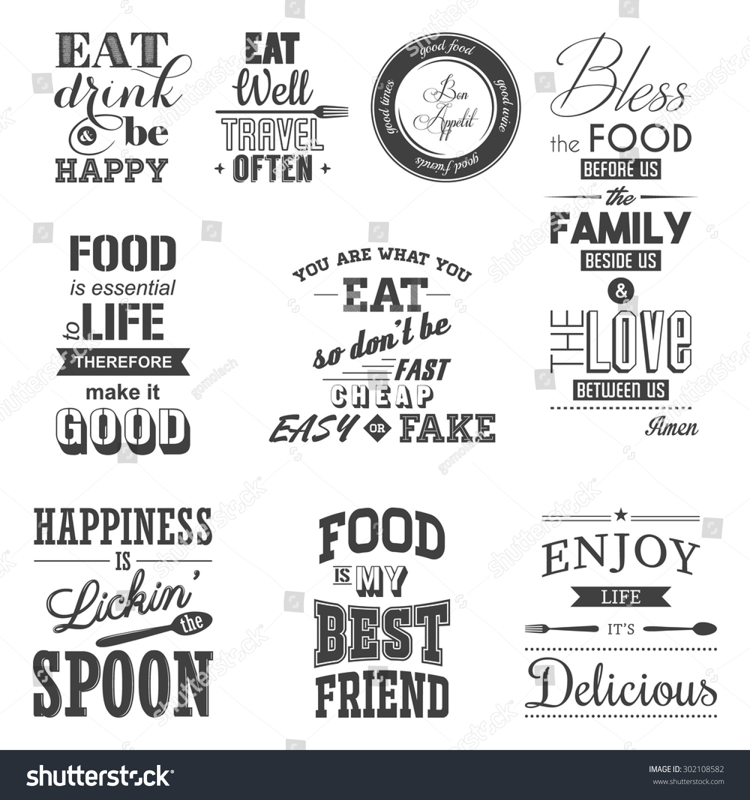 Set of vintage food typographic quotes Vector EPS8 illustration