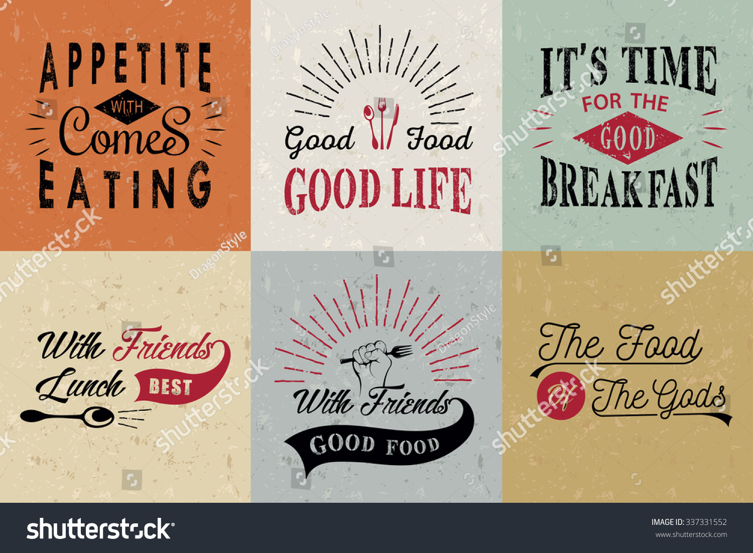 Set of vintage food typographic quotes Vector illustration Vintage food typographic quotes