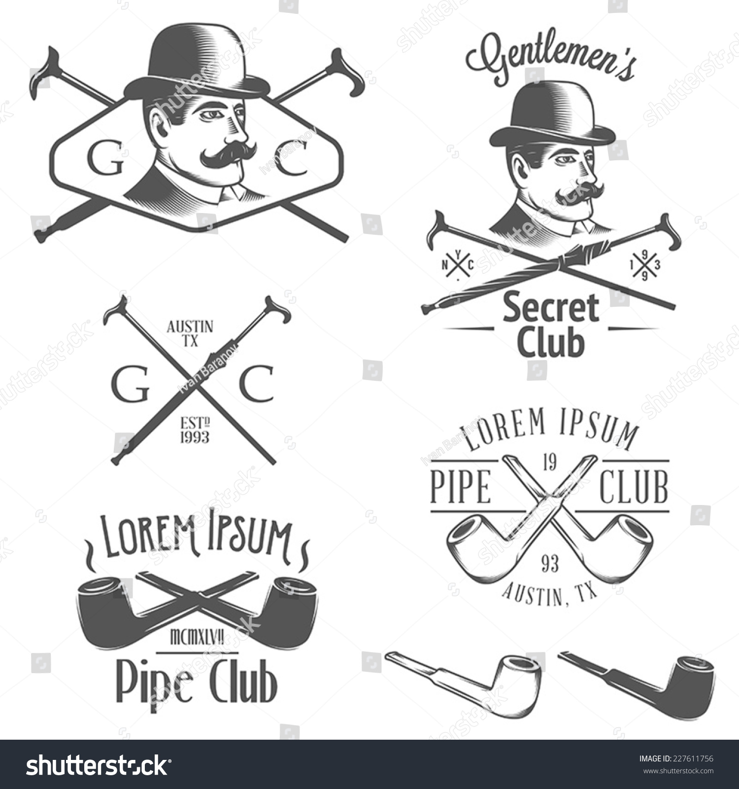 Set Vintage Gentlemen Club Design Elements Stock Vector Royalty Free