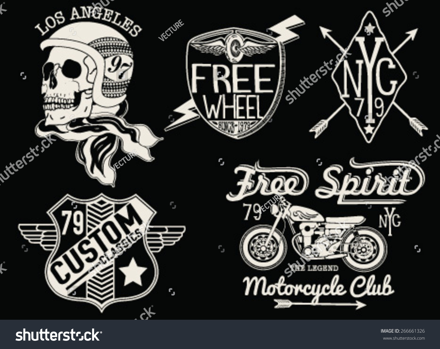 Set Of Vintage Motorcycle Labels, Badges And Design Elements Stock ...