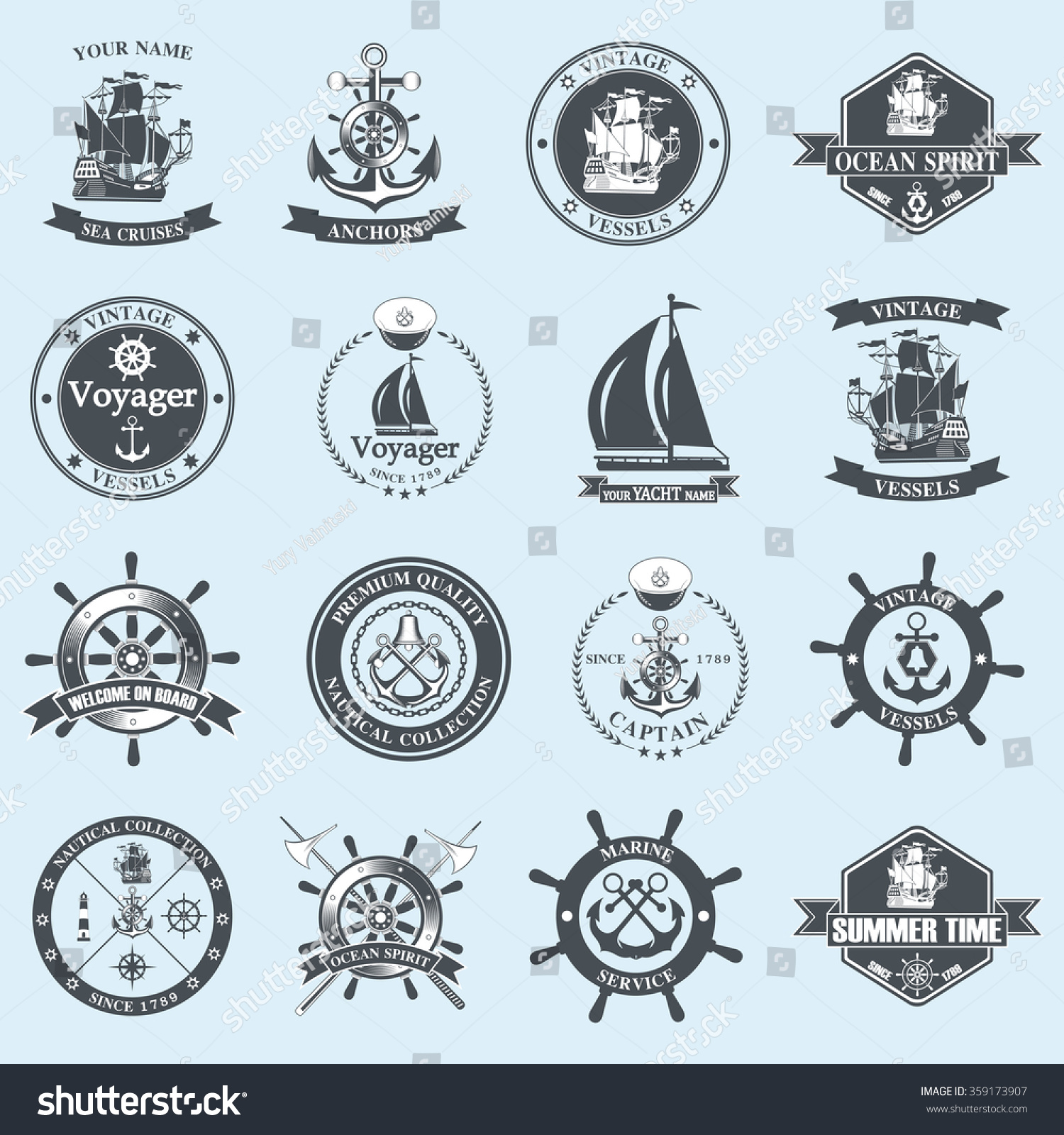 Set Vintage Nautical Labels Icons Design Stock Vector Royalty Free 359173907 Shutterstock 0293