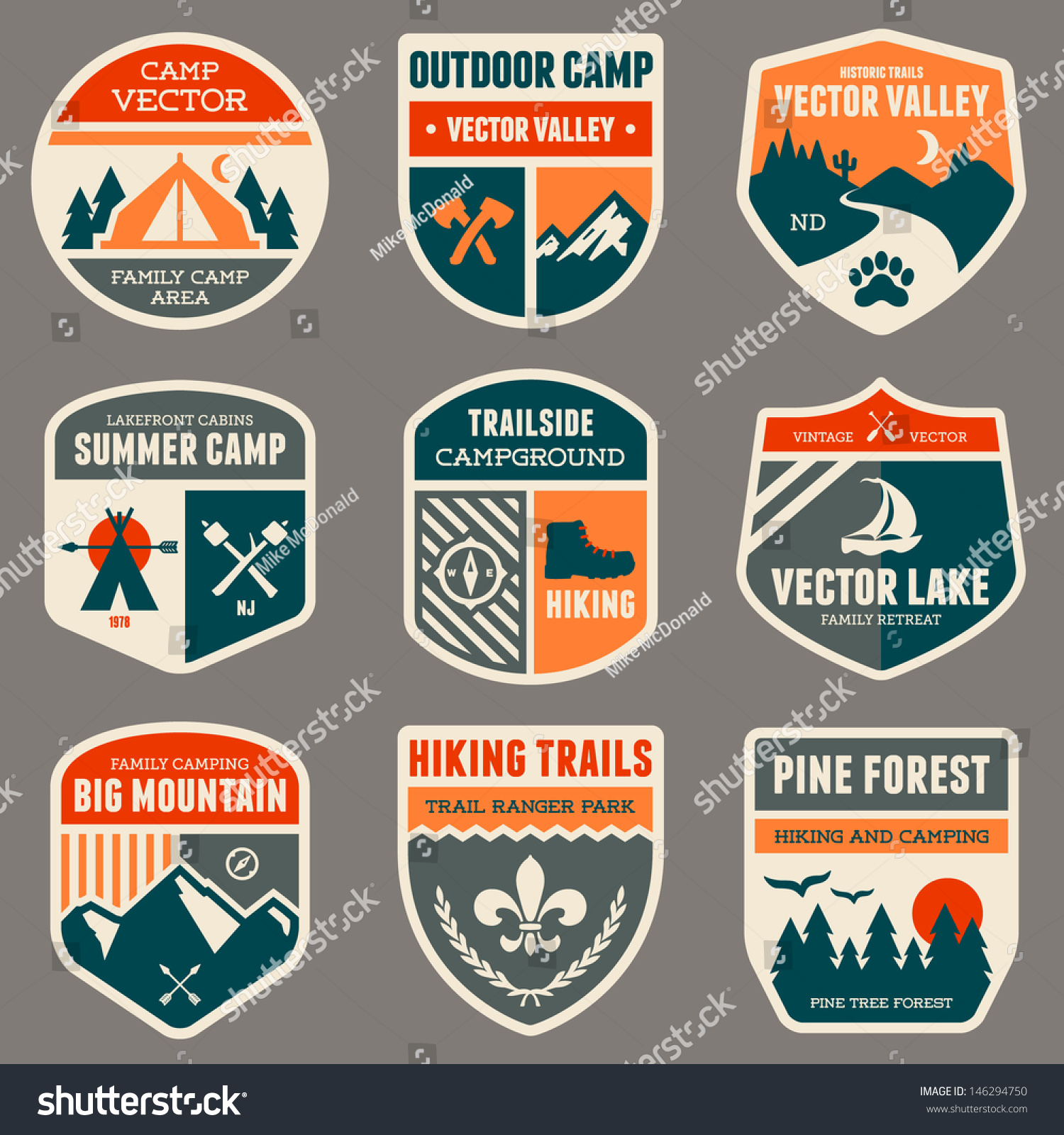 Set Vintage Outdoor Camp Badges Logo Stock Vector 146294750 Shutterstock