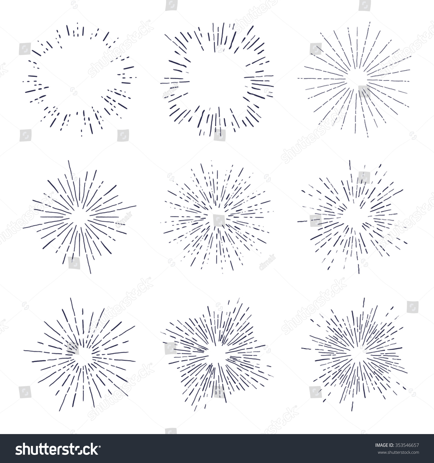 Set Vintage Sun Burst Vector Illustration Stock Vector (Royalty Free ...