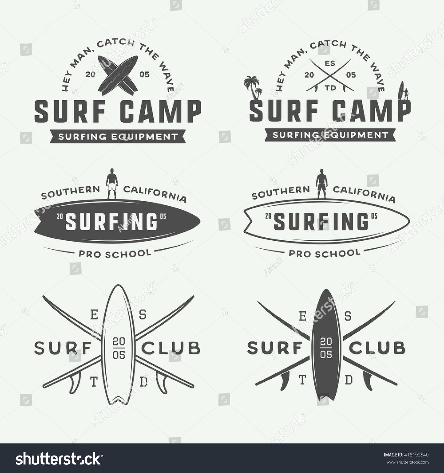 Set Vintage Surfing Logos Emblems Badges Stock Vector Royalty