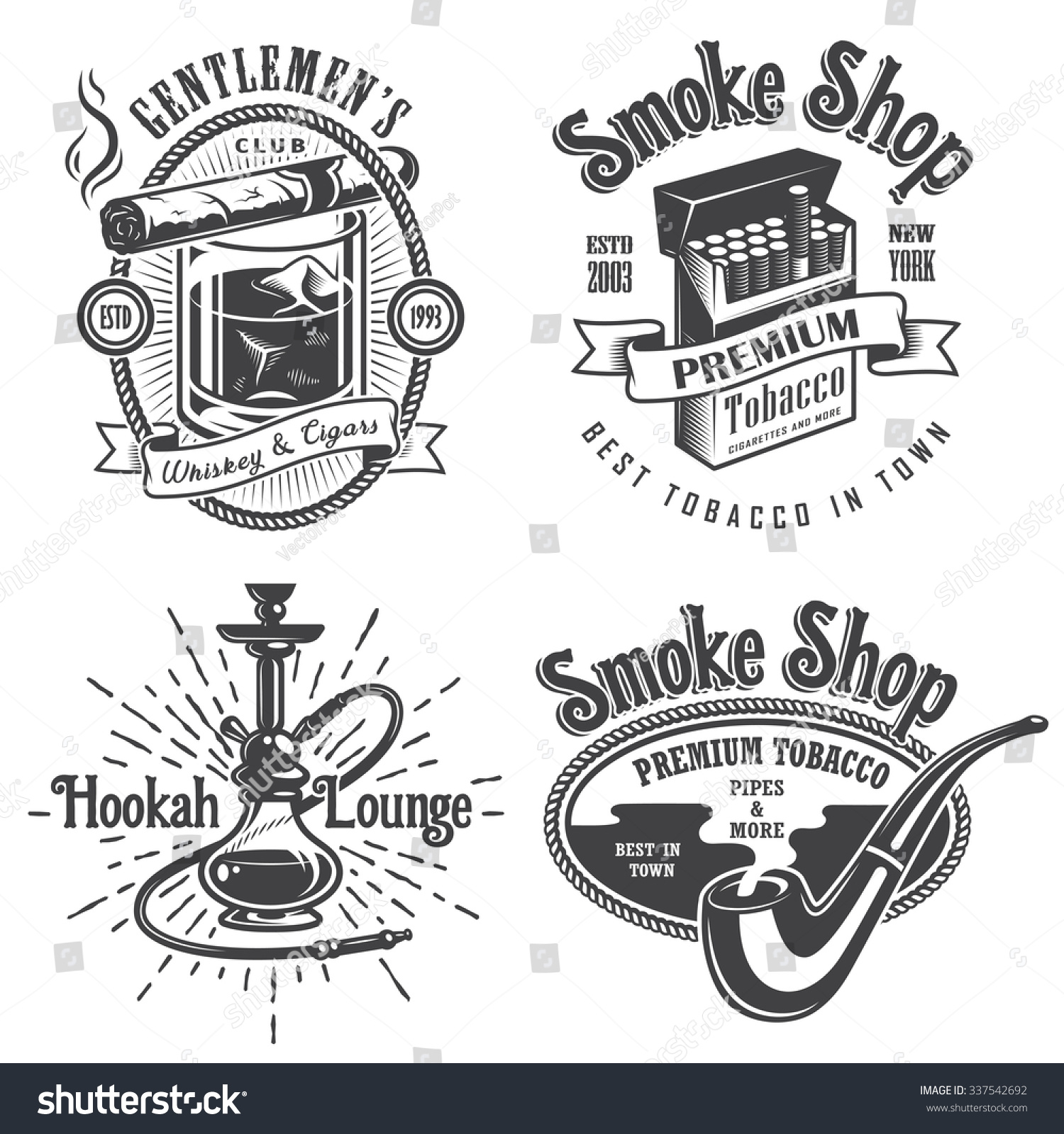 Set Vintage Tobacco Smoking Emblems Labels Stock Vector 337542692 ...