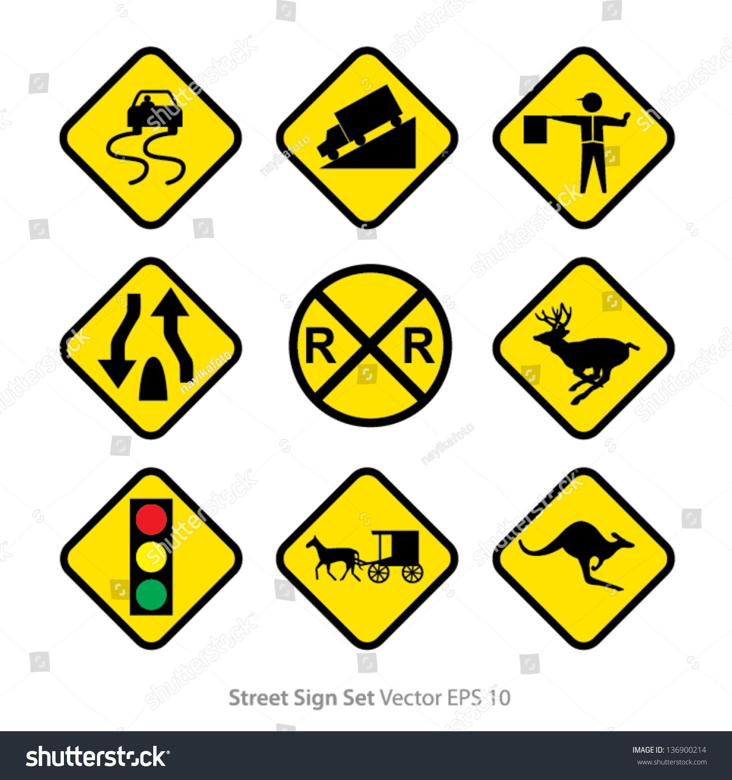 Set Of Warning Signs Stock Vector Illustration 136900214 : Shutterstock