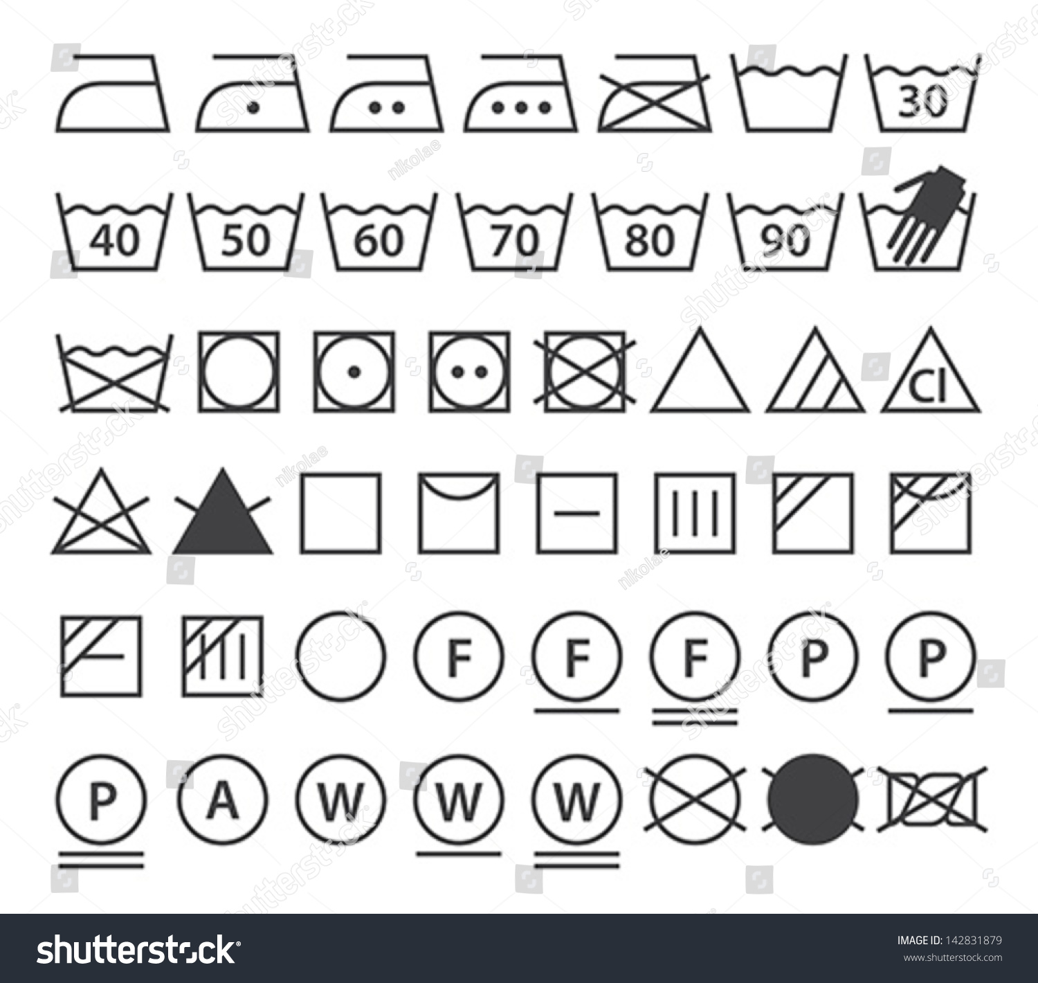 Set Of Washing Symbols (Laundry Icons) Isolated On White Background ...