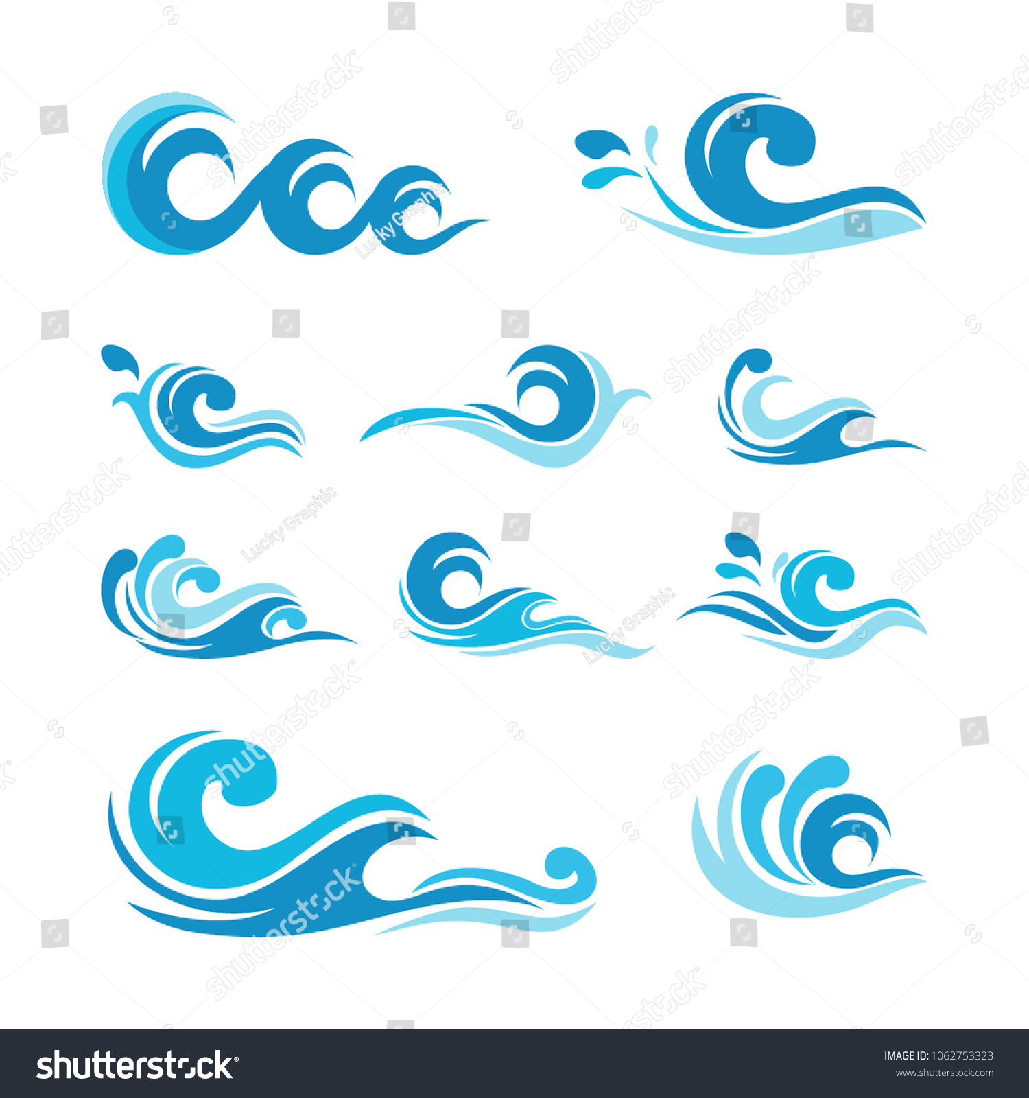 Set Water Wave Element Collections Icon Stock Vector (Royalty Free ...