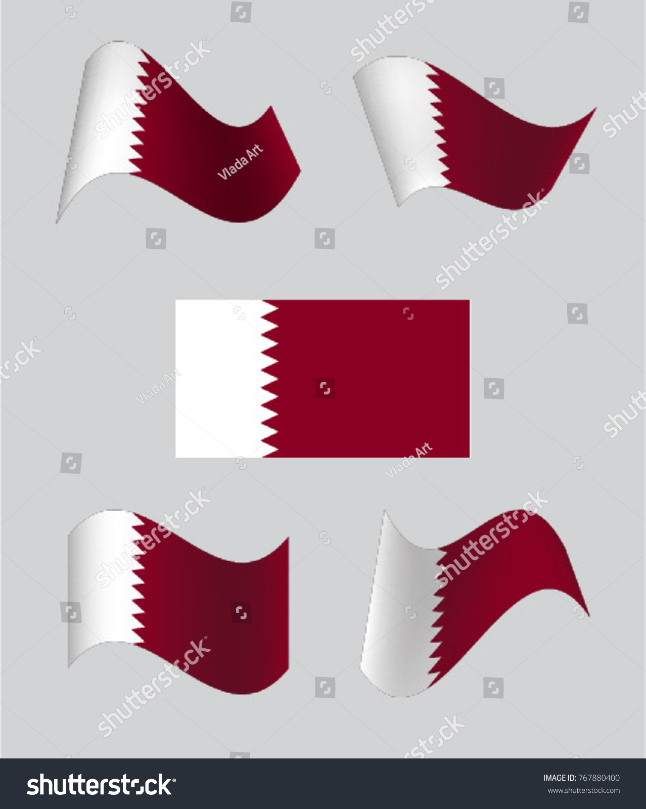 Set Wavy Qatar Flags Icon On Stock Vector Royalty Free 767880400 Shutterstock 