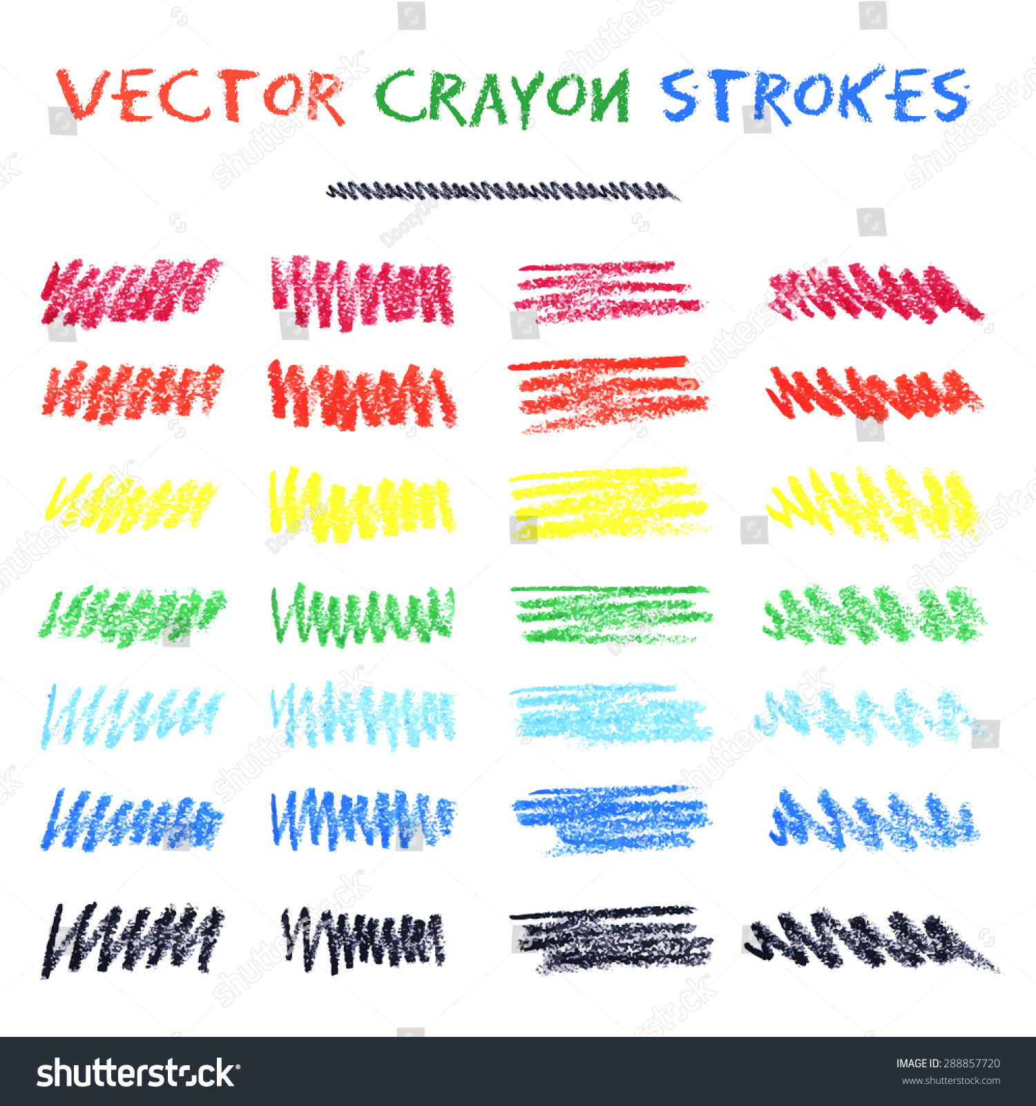 Set Wax Crayon Strokes Vector Illustration Stock Vector 288857720 ...