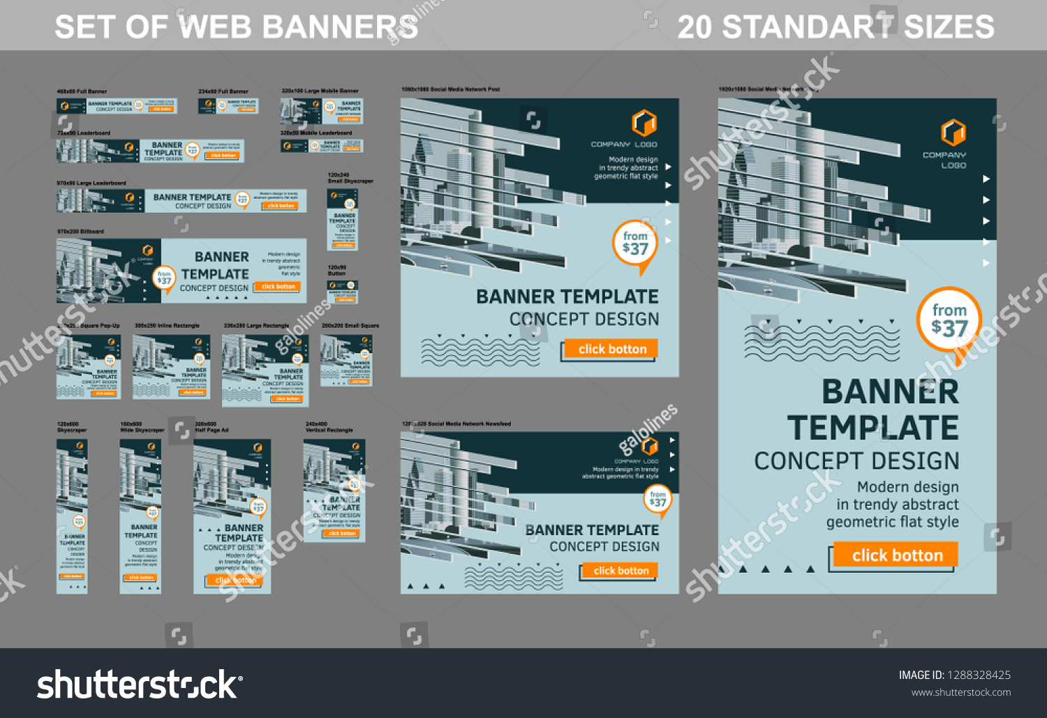 Set Web Banners Standard Size Templates Stock Vector Royalty Free 1288328425