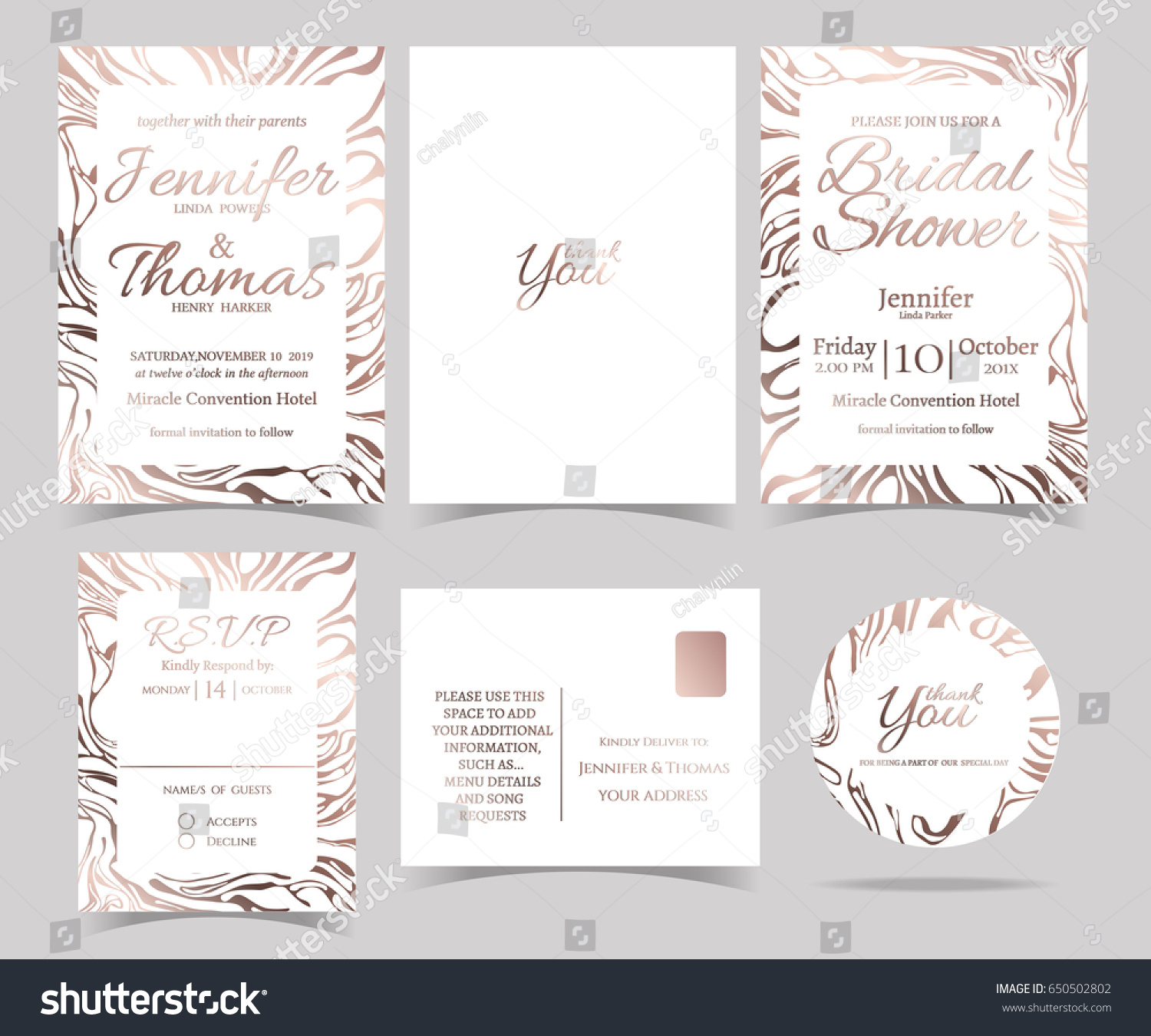 Set Wedding Invitation Card Rsvp Card Stock Vector