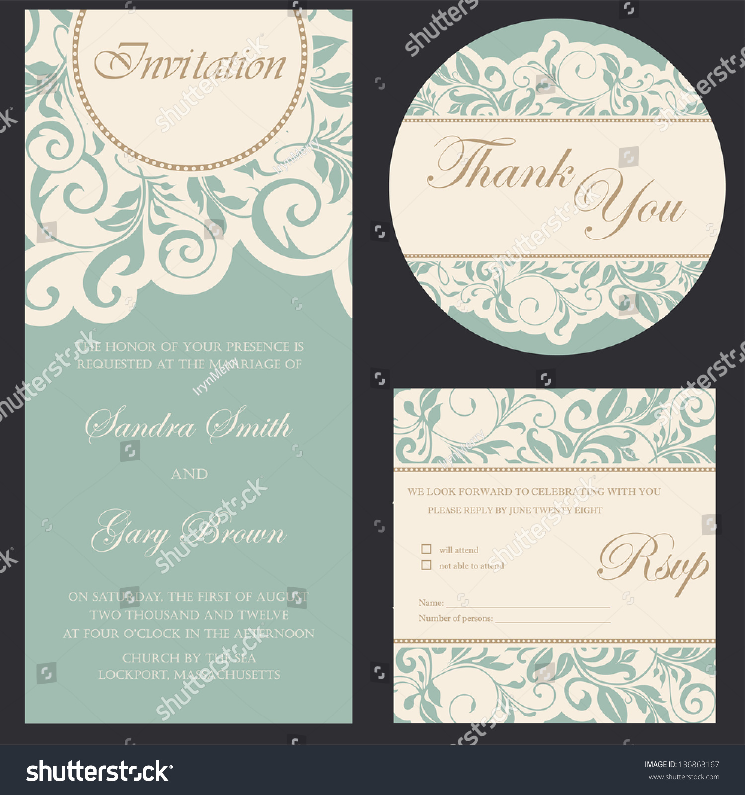 Set Wedding Invitation Cards Stock Vector (Royalty Free) 136863167