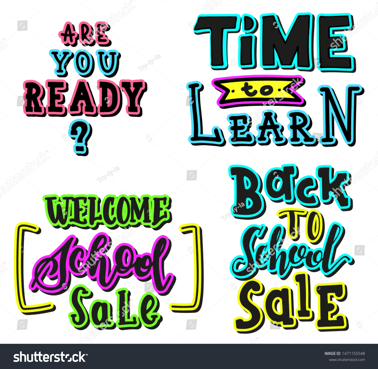 Set Welcome Back School Lettering Quotes Stock Vector Royalty Free