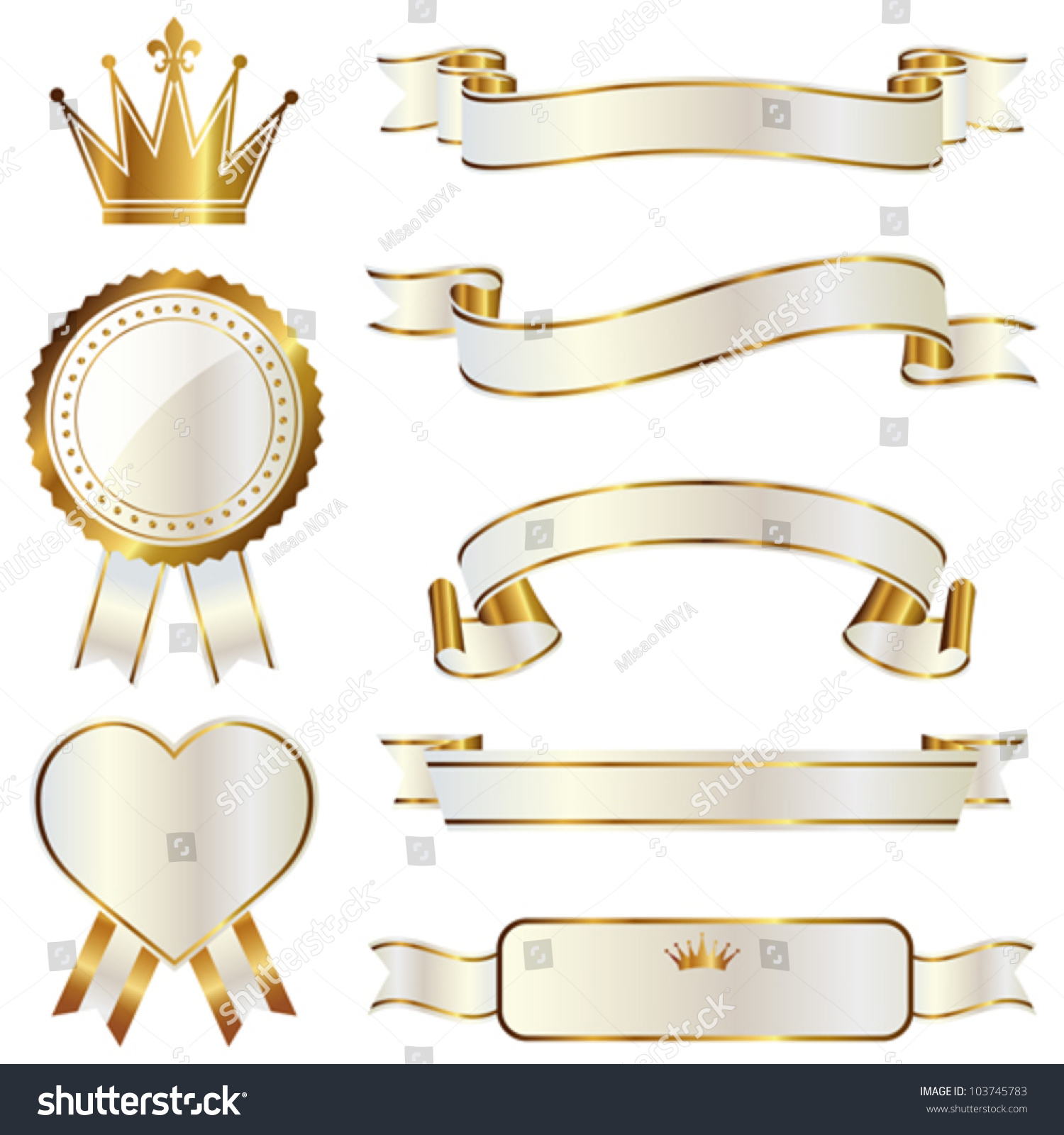 Set White Gold Ribbon Stock Vector 103745783