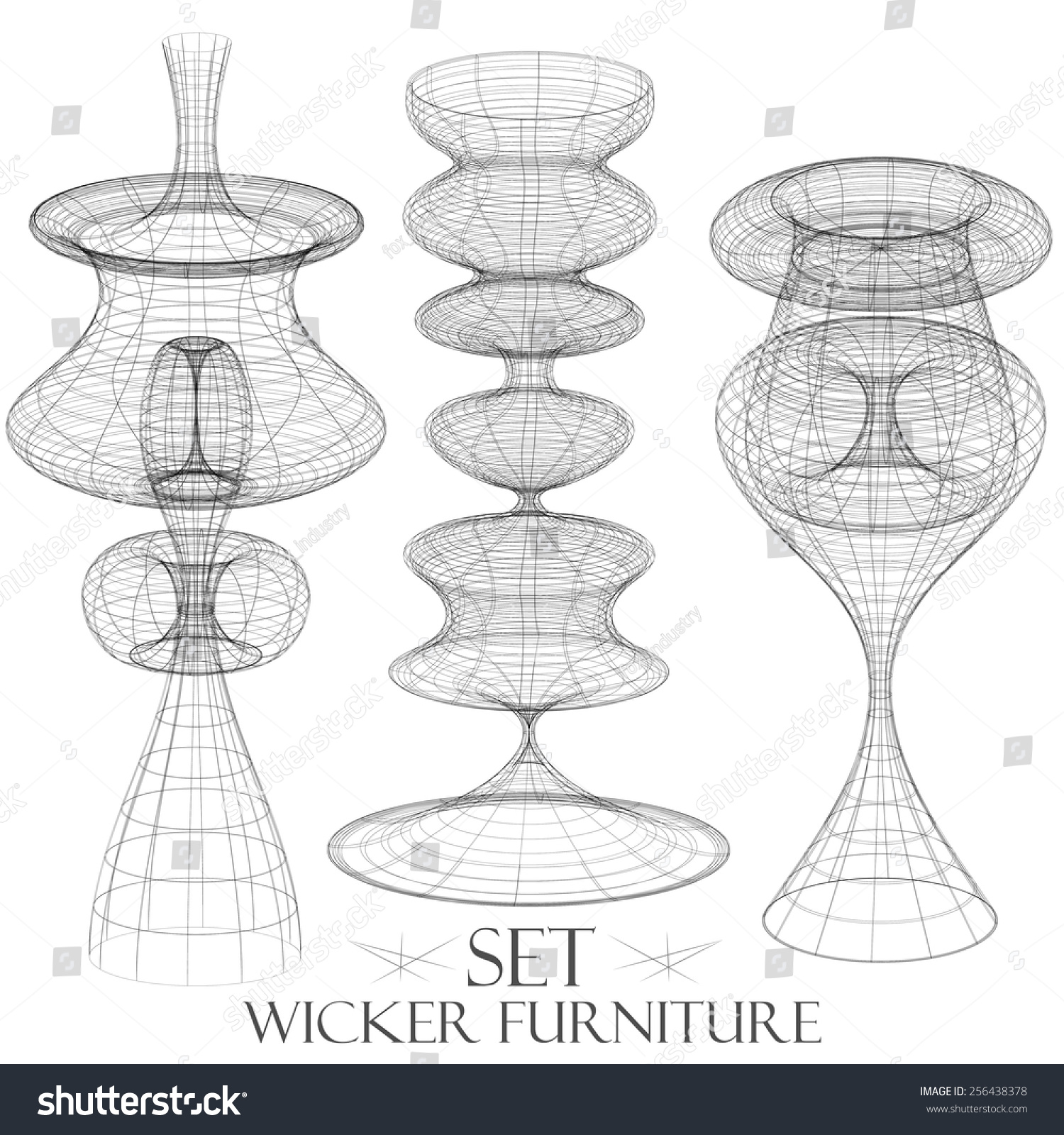 SVG of Set of wicker furniture chandelier drawings of objects vintage things vector svg