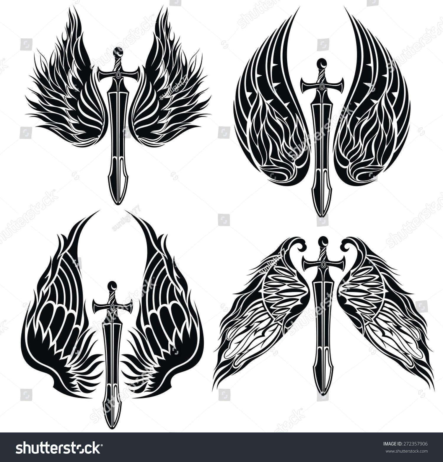 Set Of Wings And Swords Stock Vector Illustration 272357906 : Shutterstock