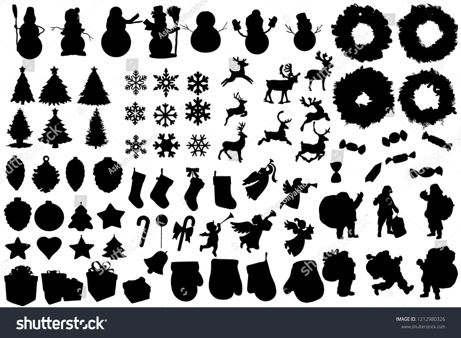 set winter christmas silhouettes christmas collection stock vector