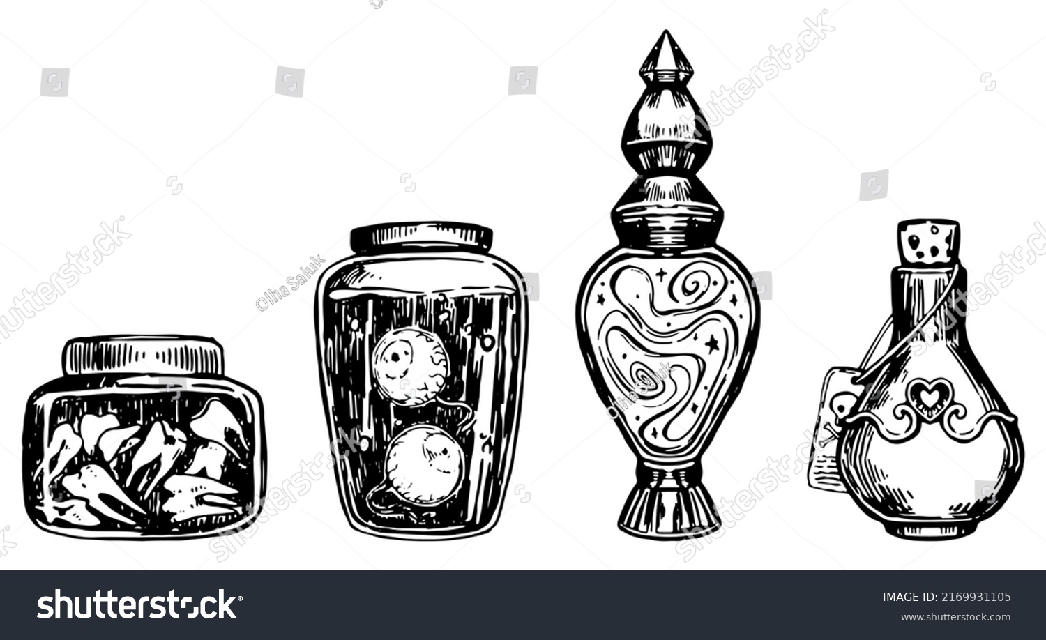 Set Witch Jars Glass Bottles Mystical Stock Vector (Royalty Free ...