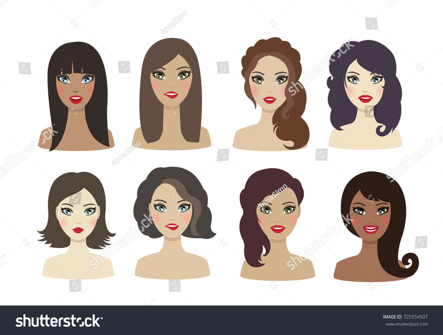 Set Woman Avatars Different Hair Style Stock Vector (Royalty Free ...