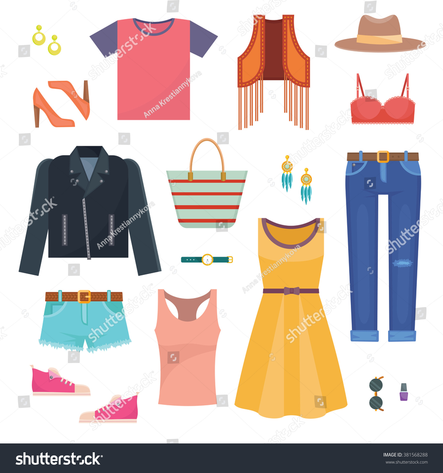 Set Woman Casual Clothes Capsule Wardrobe Stock Vector (Royalty Free ...