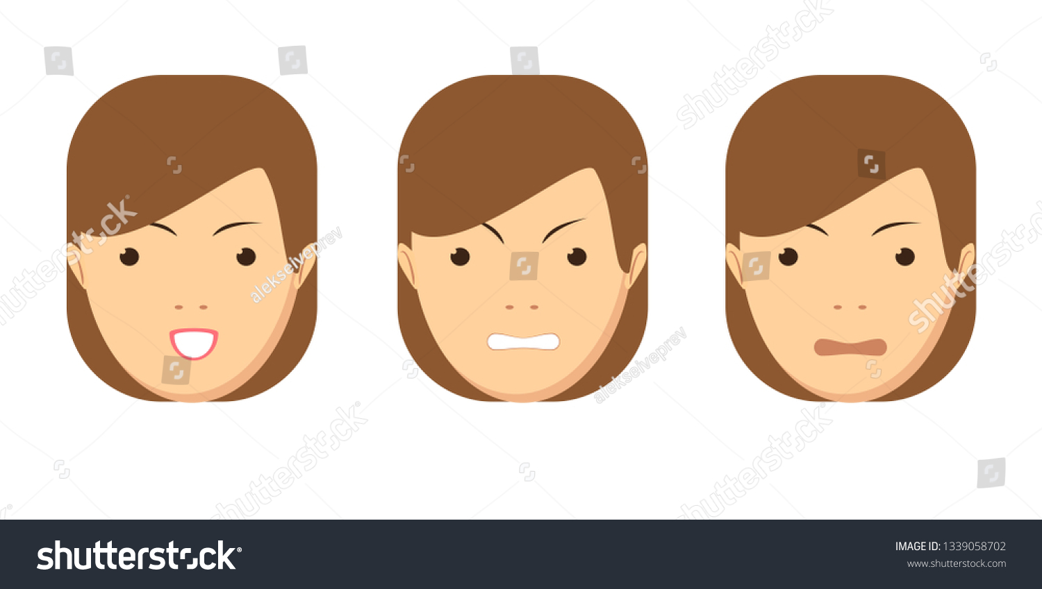 Set Woman Emotions Facial Expression Girl Stock Vector Royalty Free 1339058702 6285