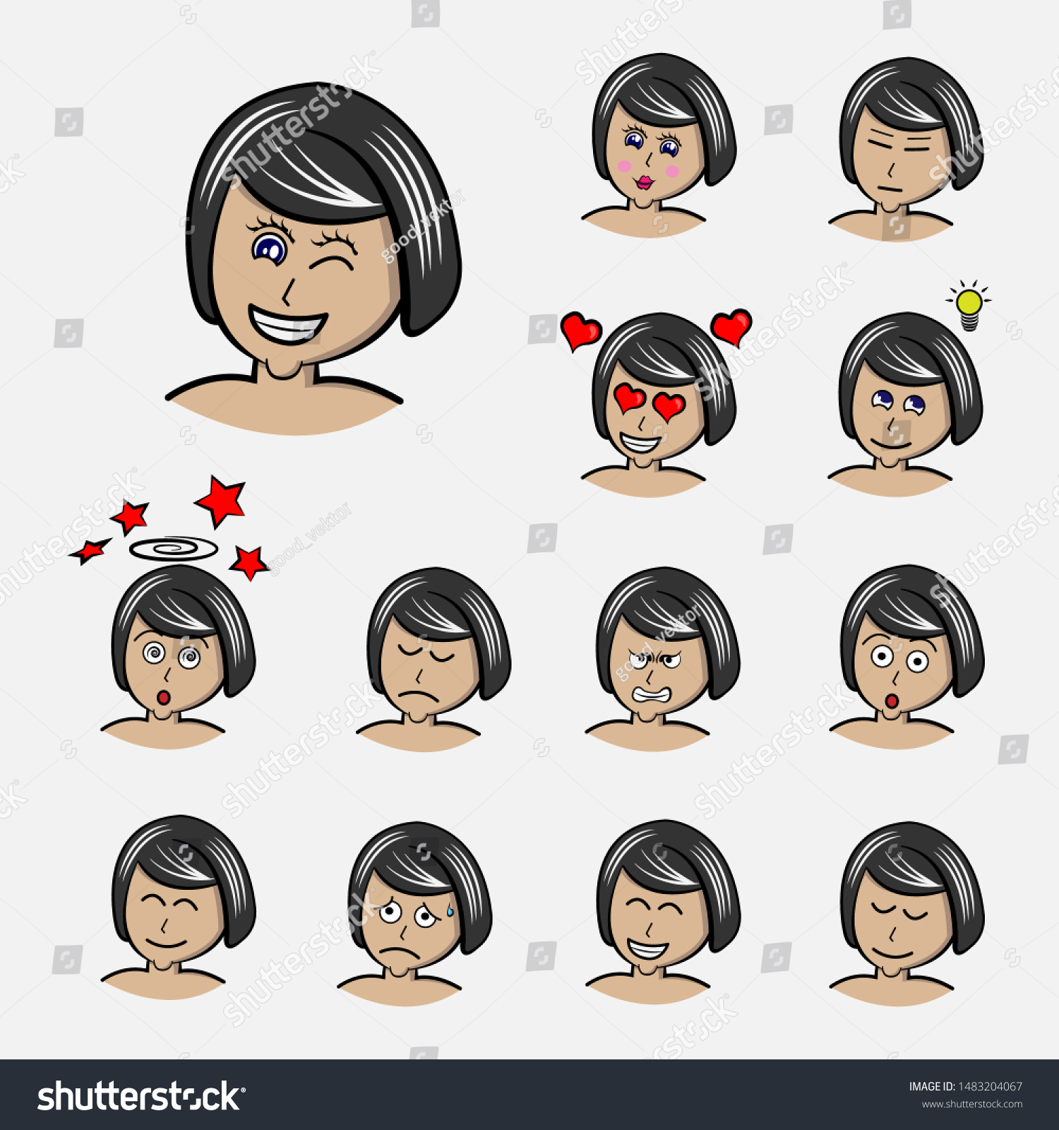 Set Womans Emotions Facial Expression Girl Stock Vector Royalty Free 1483204067 Shutterstock 4071