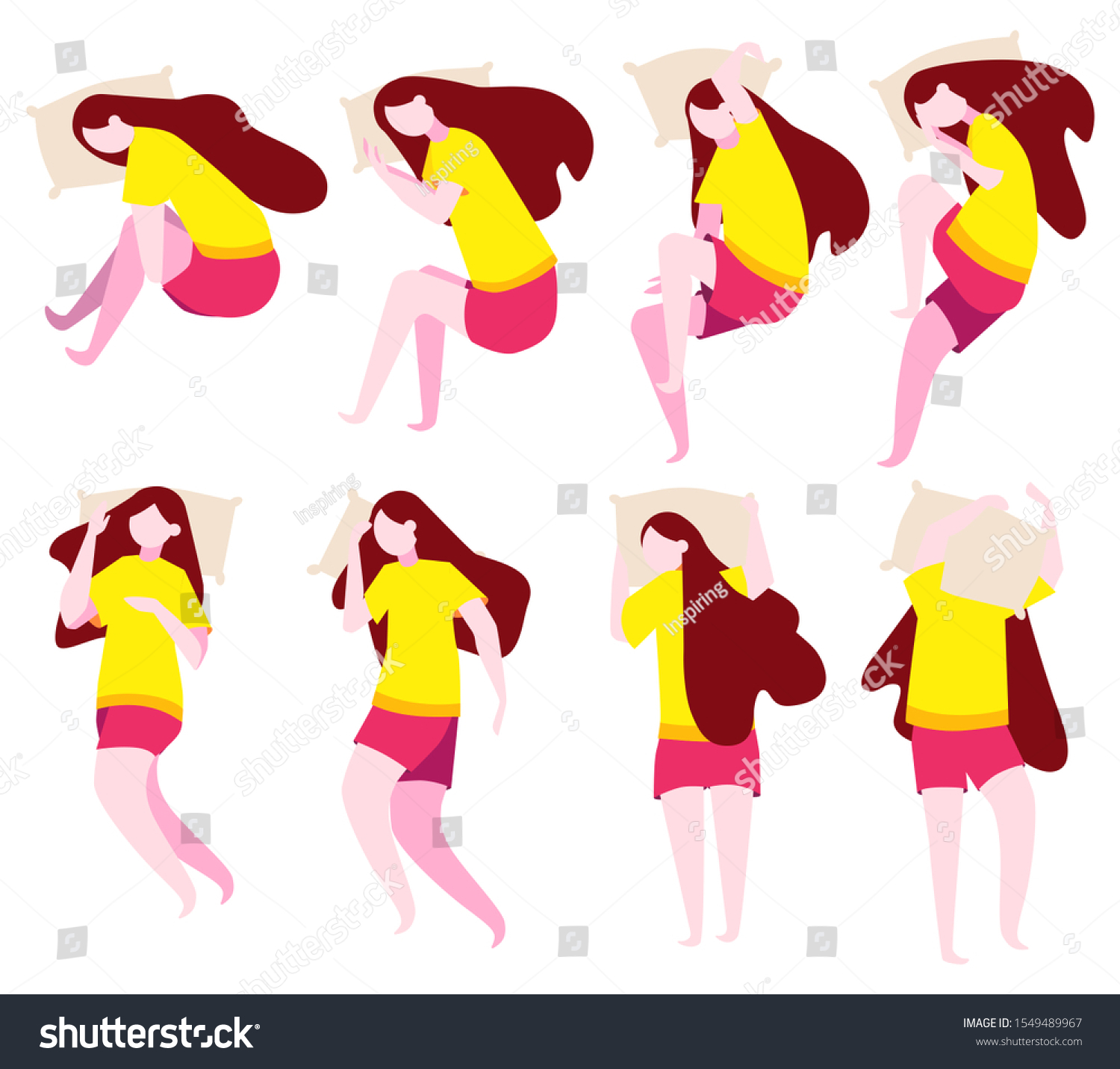 Set Woman Sleep Different Position Female Stock Vector Royalty Free 1549489967 Shutterstock