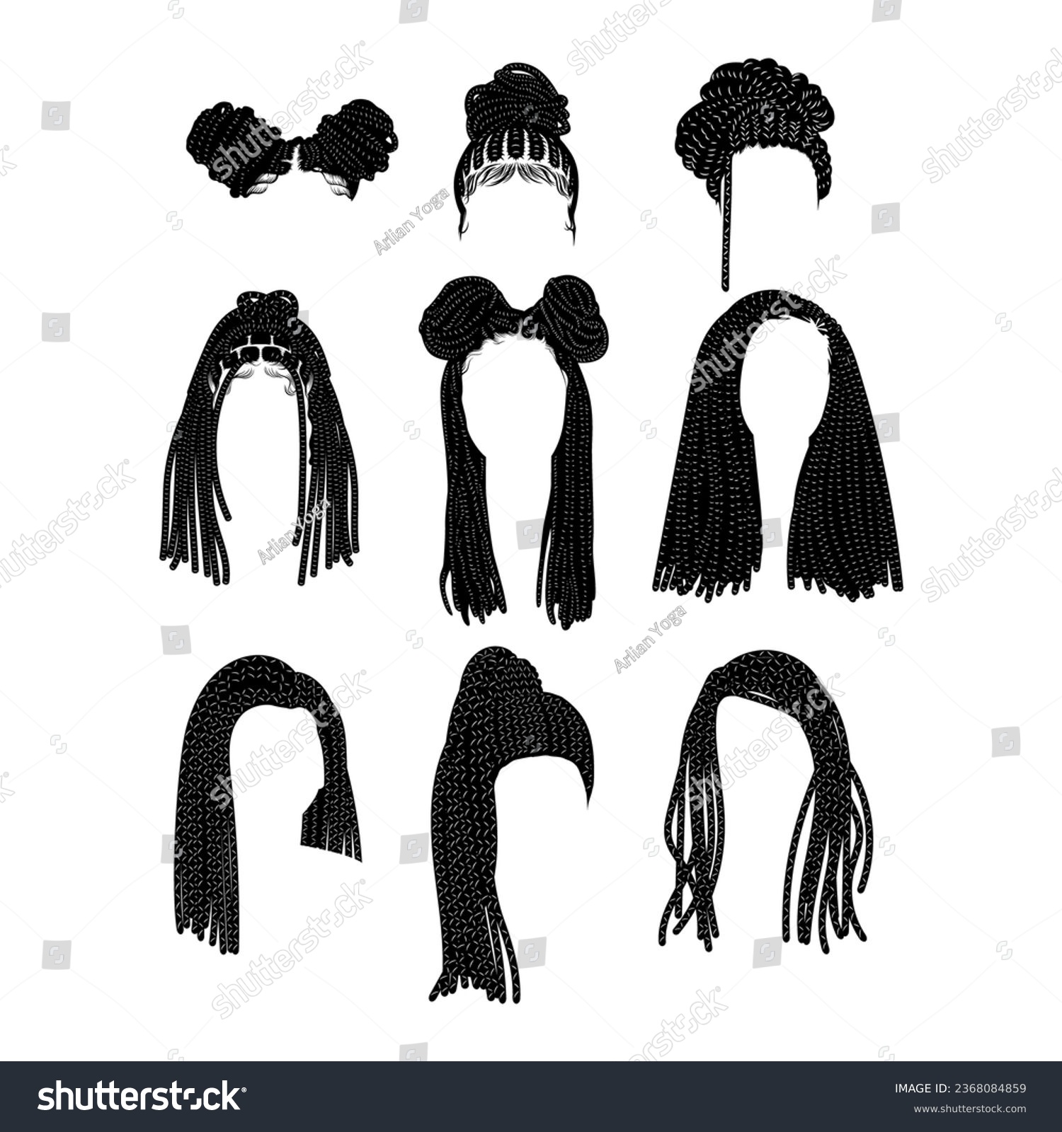 SVG of Set of women afro dreadlocks hair for graphic resources. Vector eps 10 svg