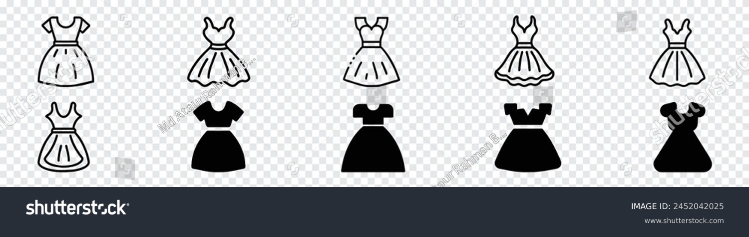 SVG of Set of women dresses line icon. Set of baby dresses line icon. Bridal dress, Evening dress line icons. Dress, female dress svg