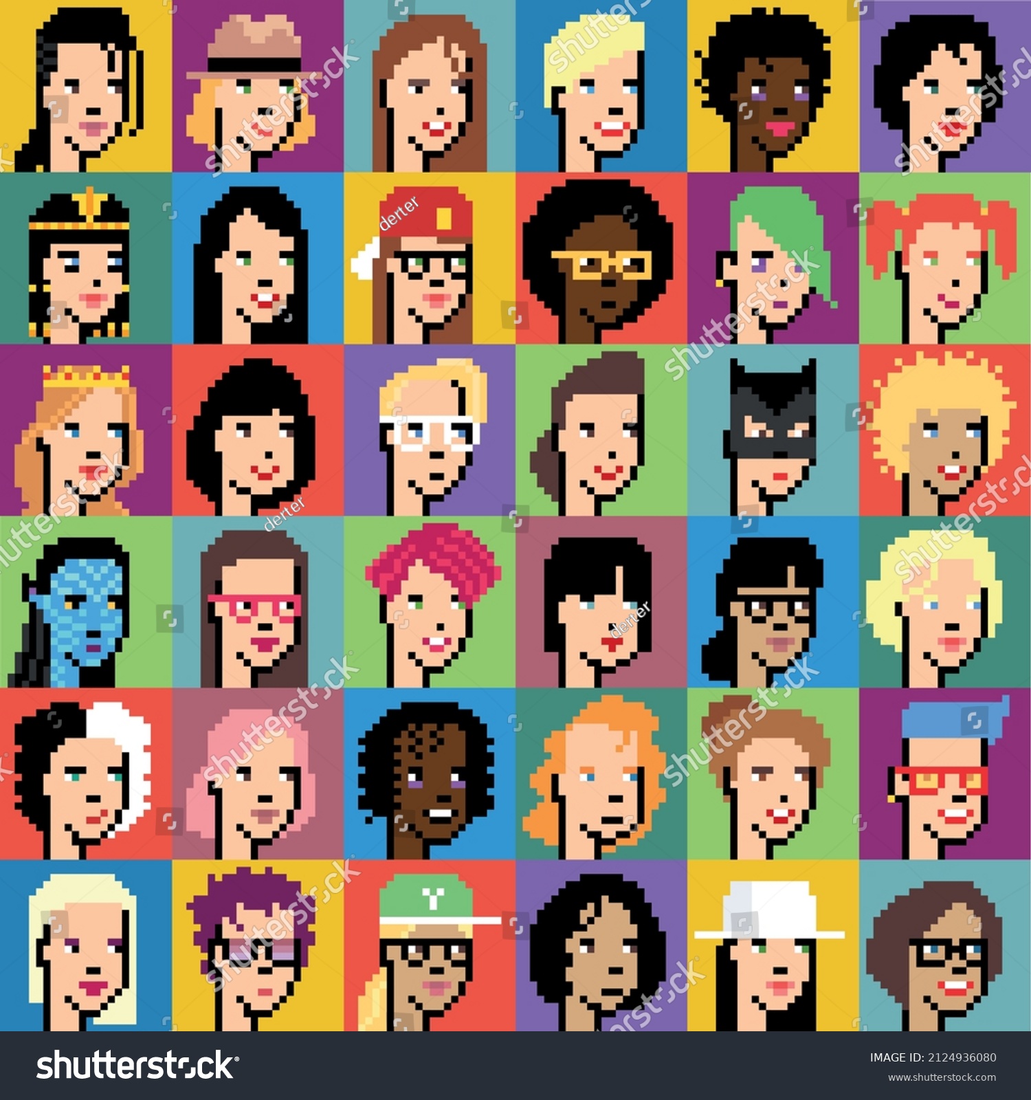 SVG of Set of women pixel avatars in 8-bit style    svg