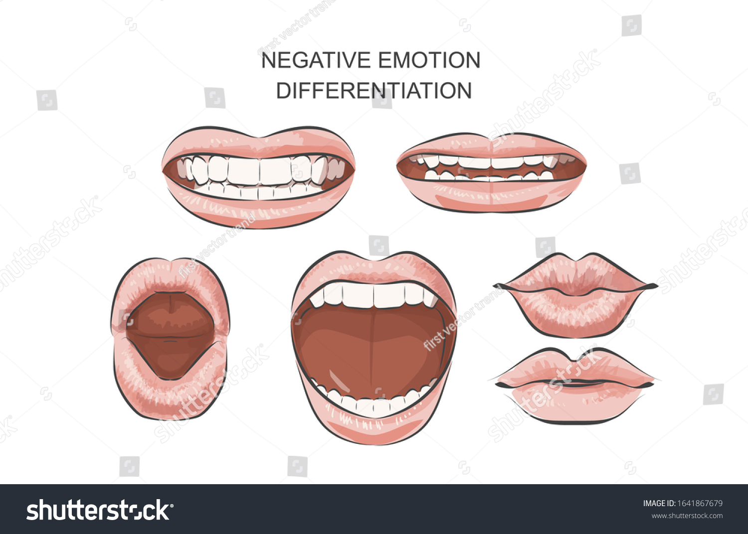 Set Womens Emotions Negative Feelings Lips Vector De Stock Libre De Regalías 1641867679 5958
