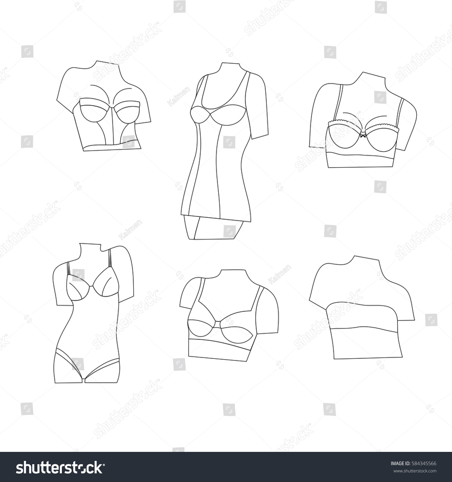 Set Womens Lingerie Types Bras Line Stock Vector (Royalty Free) 584345566